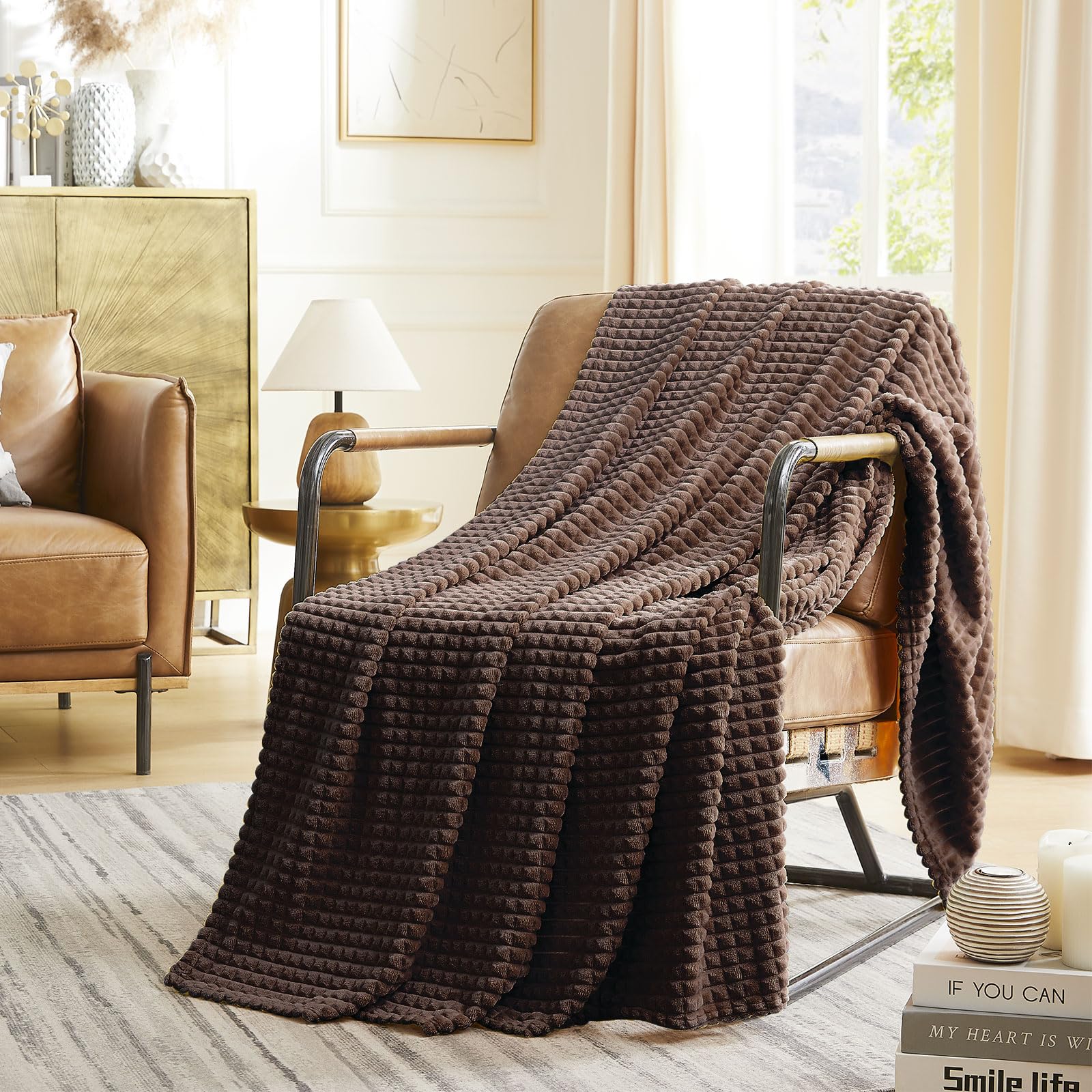 Couverture polaire en flanelle jacquard chocolat 127x150 KASYLAN