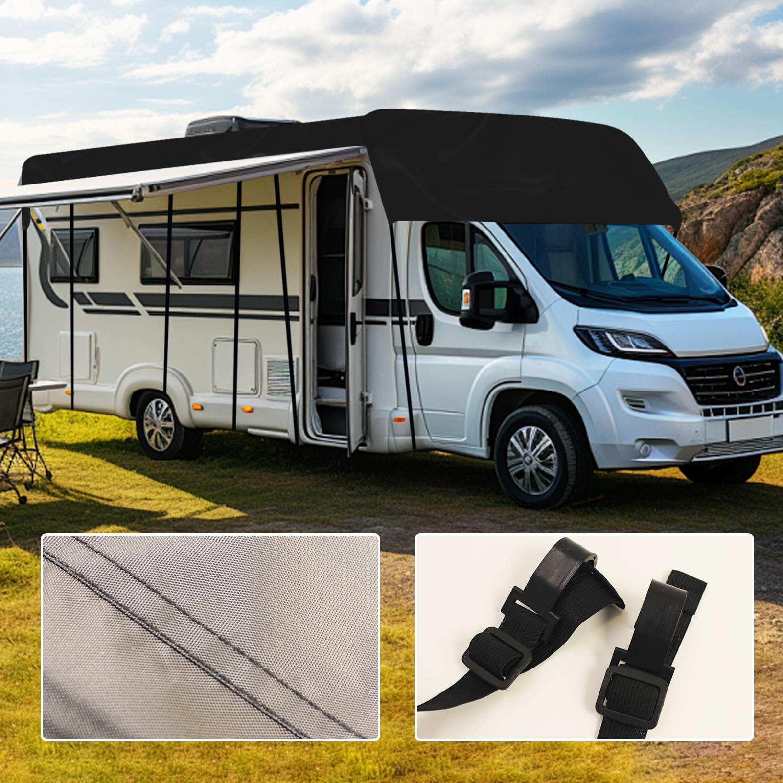 Wohnwagen Schutzhülle, Wohnmobil Schutzdach 210D Dachschutzplane Abdeckung Abdeckplane Wasserdicht Wohnmobilabdeckungen (7.5 x 3 m (295,27 "x 118,11"))