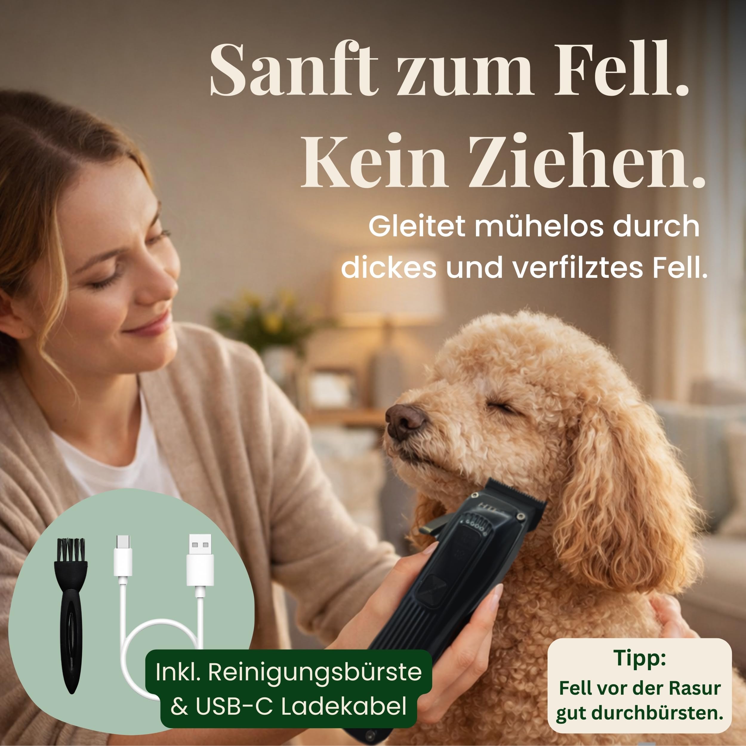 Alpenstern® Hundeschermaschine für dickes dichtes Fell - leise Profi Schermaschine für Hunde Fellpflege - Hundetrimmer Hunde-Haarschneidemaschine Hunderasierer Tierhaarschneider - 3