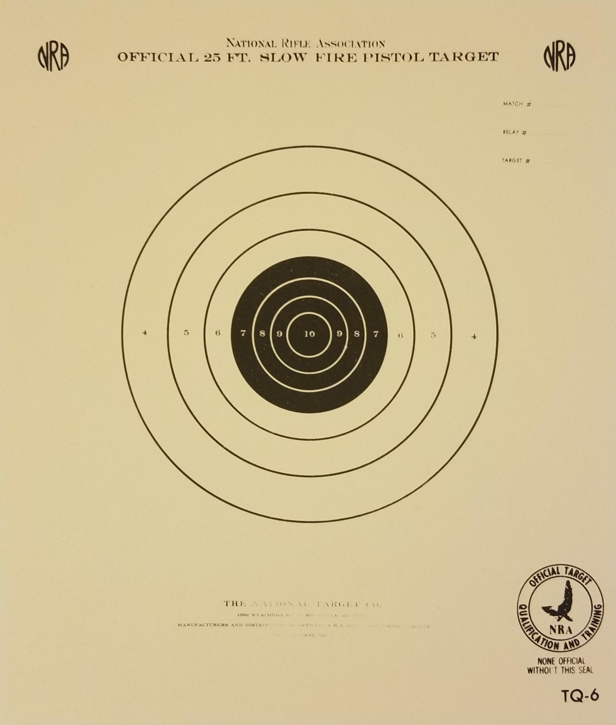 Official NRA Target, TQ-6, 25 Ft. Slow Fire Pistol Target, Pack of 100