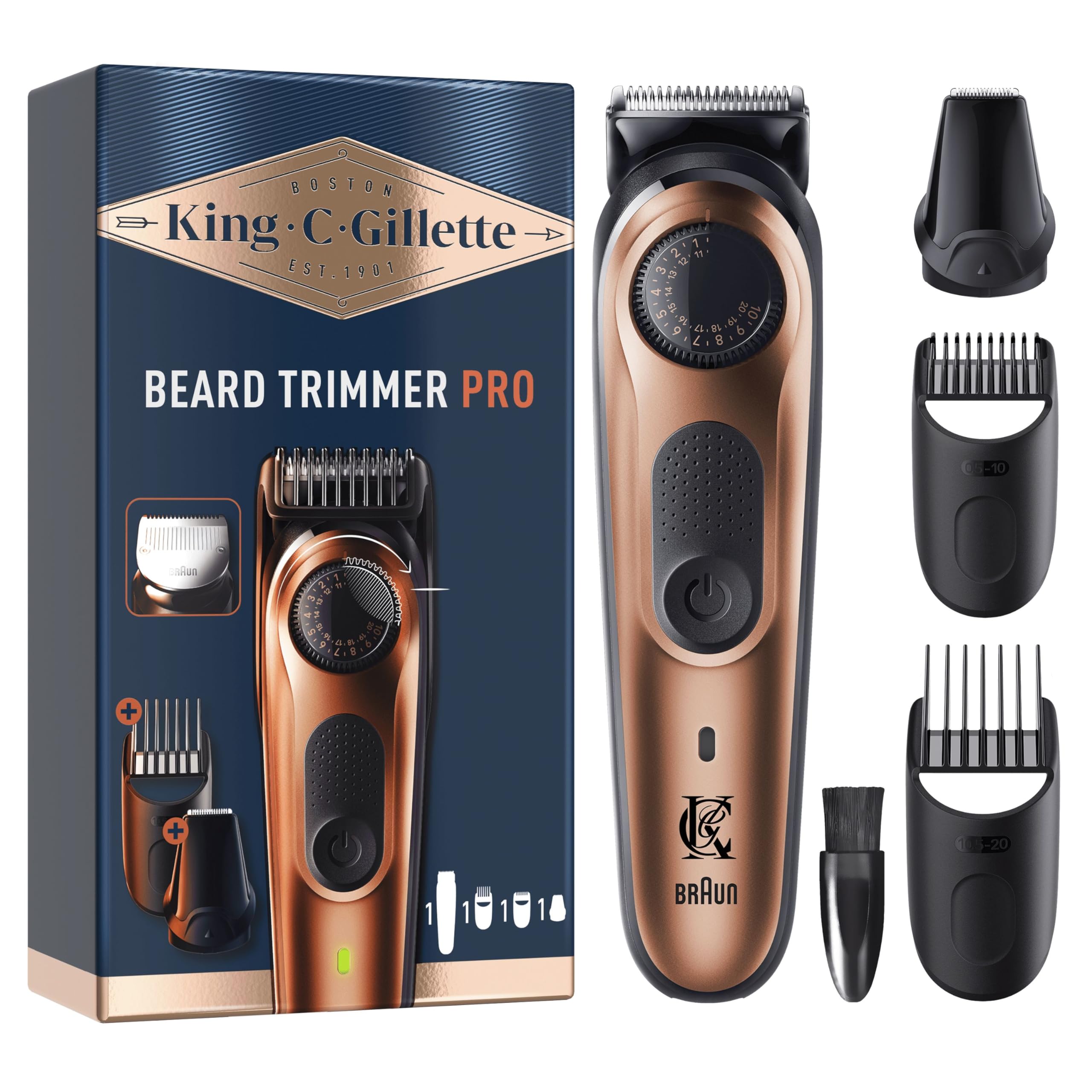 King C. Gillette Men's Electric Beard Trimmer PRO, Electric Razor for Men with Precision Wheel for 40 Beard Lengths, Lifetime Sharp Blades, Washable Head, 2 Different Combs for All Beards