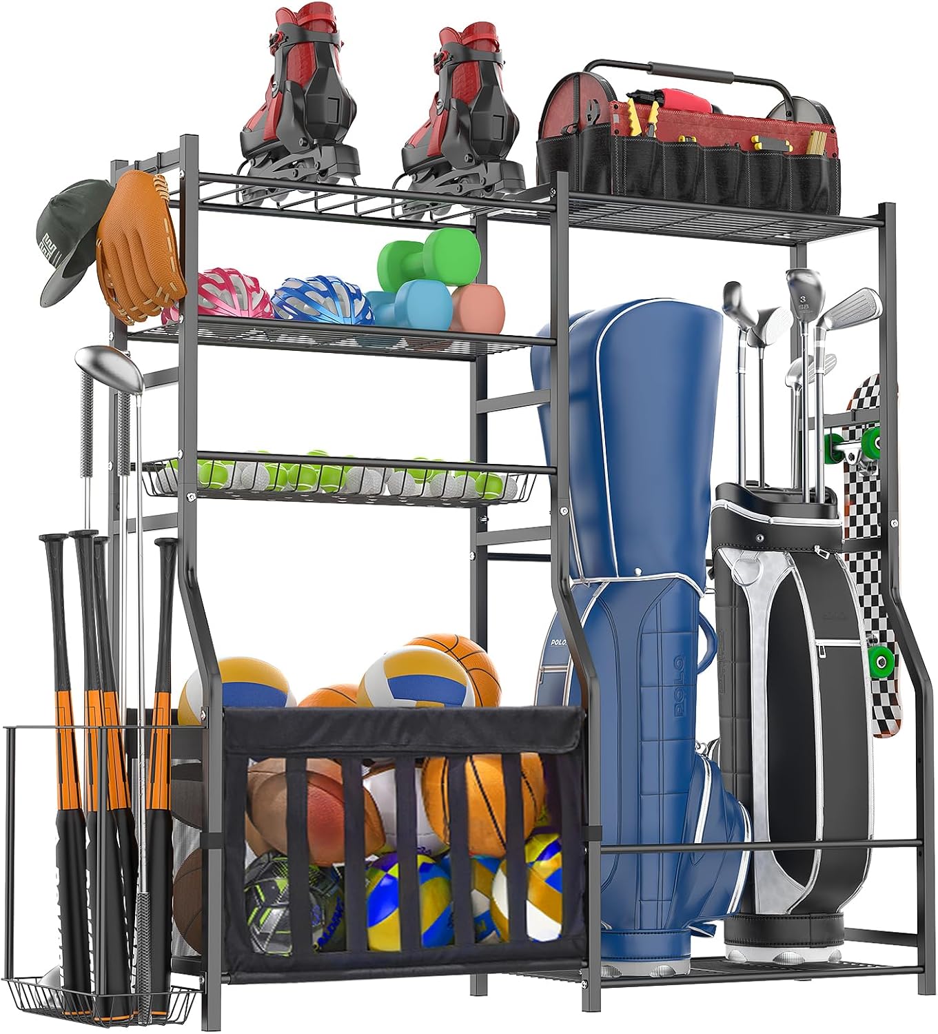 Product image of Garage Sports Equipment Organizer, Strong Load Bearing Golf Bag Organizer, Multi Use Golf Ball Rack Basketball Rack for Sports Gear and Outdoor Toy Ball Storage