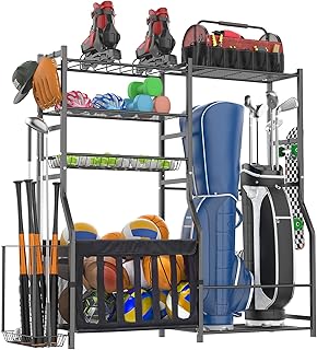 organizelink Garage Sports Equipment Organizer, Strong Load Bearing Golf Bag Organizer, Multi Use Golf Ball Rack Basketbal...