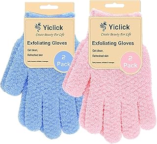 Exfoliating Gloves, Exfoliating Body Scrubber for Bath Shower Exfoliation, Body Scrub Exfoliator for Dead Skin Remover, Exfoliate Sponge Loofah Washcloth Mitt for Men Women (2 PAIRS)