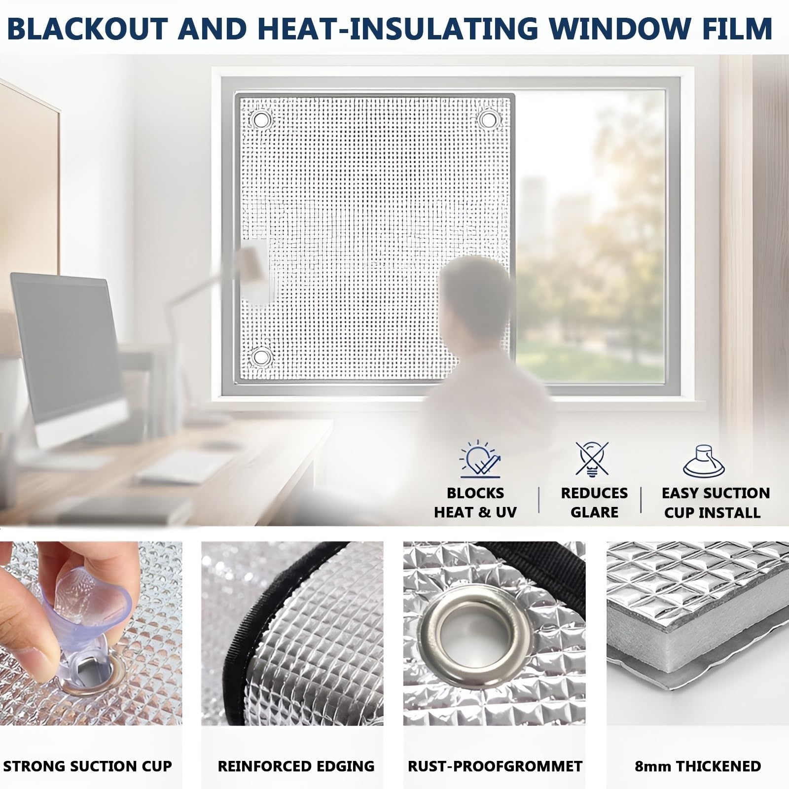 Thermofolie Fenster Gegen Hitze,Verdunkelungsfolie Mit Saugnapf Sichtschutzfolie,Aluminium Isolierfolie Fenster(80x230cm)
