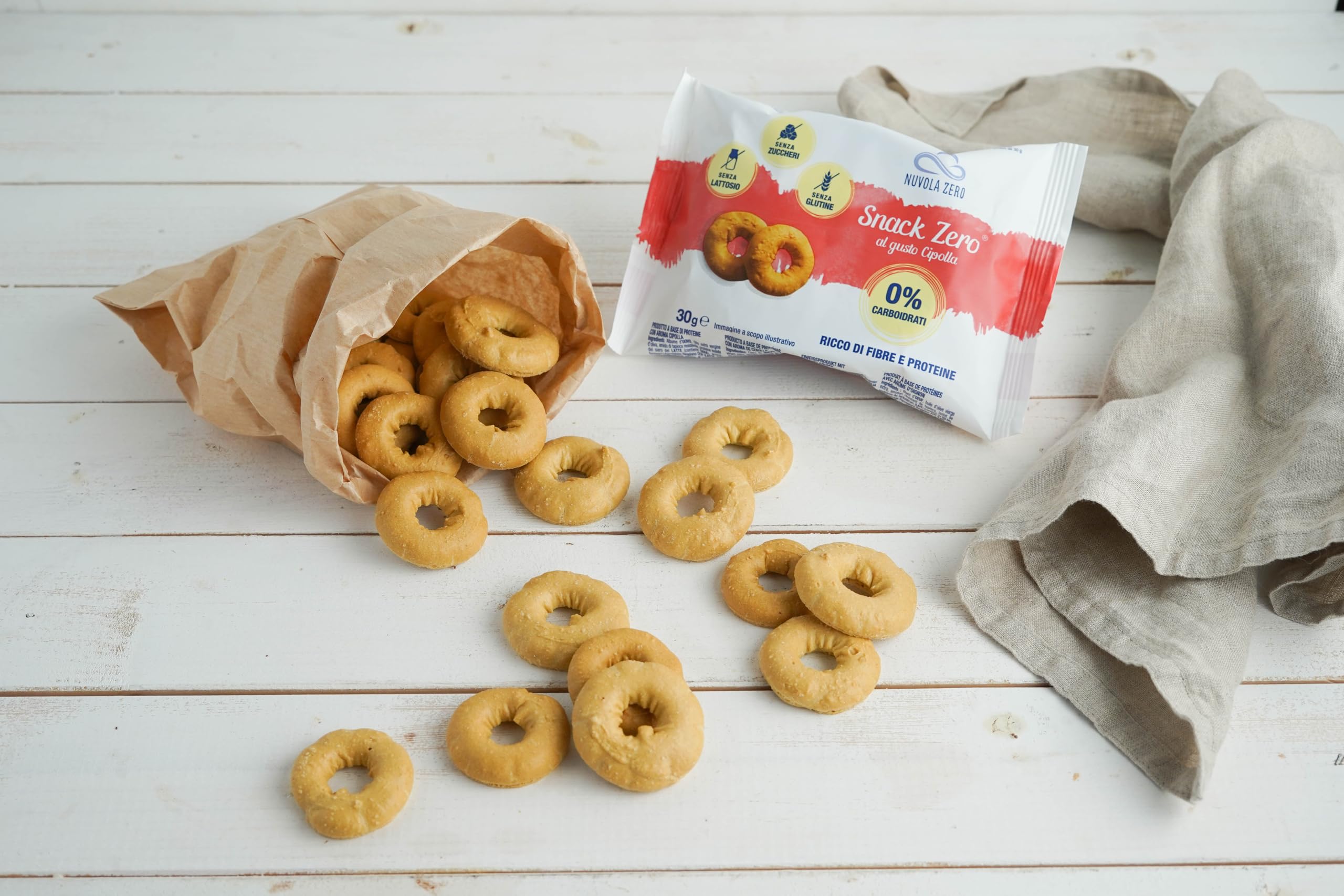 Nuvola Zero – Snack Zero mit Zwiebelgeschmack, zuckerfreie Proteinsnacks, ohne Kohlenhydrate, laktosefrei, glutenfrei, Packung mit 12 Stück. Hergestellt in Italien