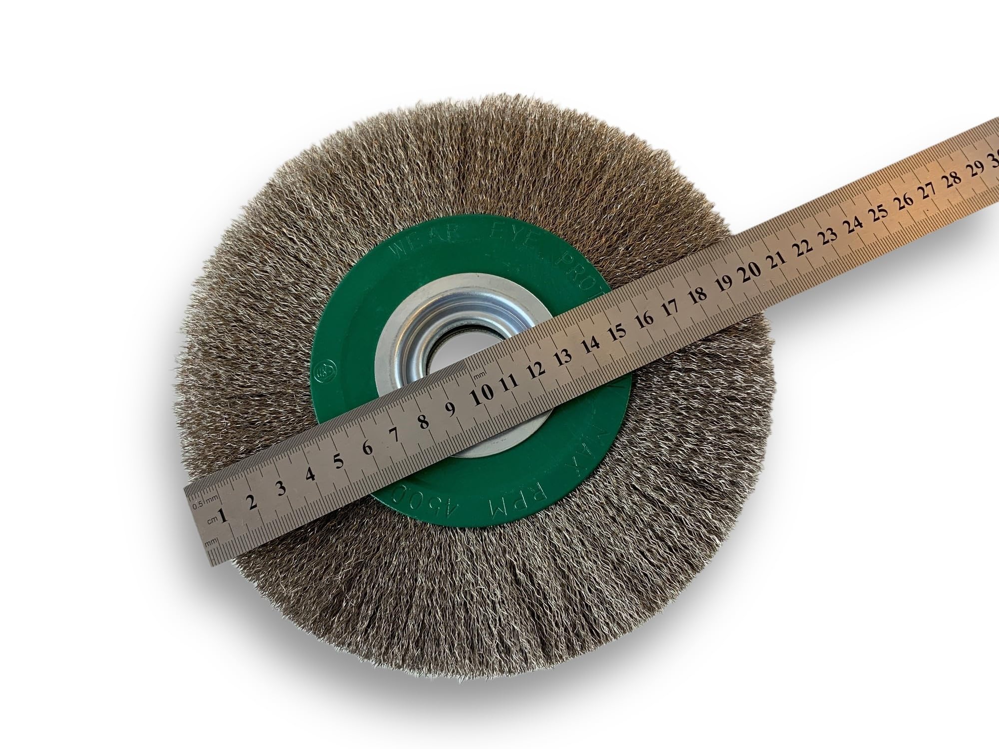 Brosse circulaire INOX | Ø 200 mm | Epaisseur 3 rangs | Fil souple 0.20 mm ondulé | Alésage 32 mm + réducteur bague 25/22/20/16/12 mm | Touret meuleuse affûteuse ponceuse | Kibros 238203IV