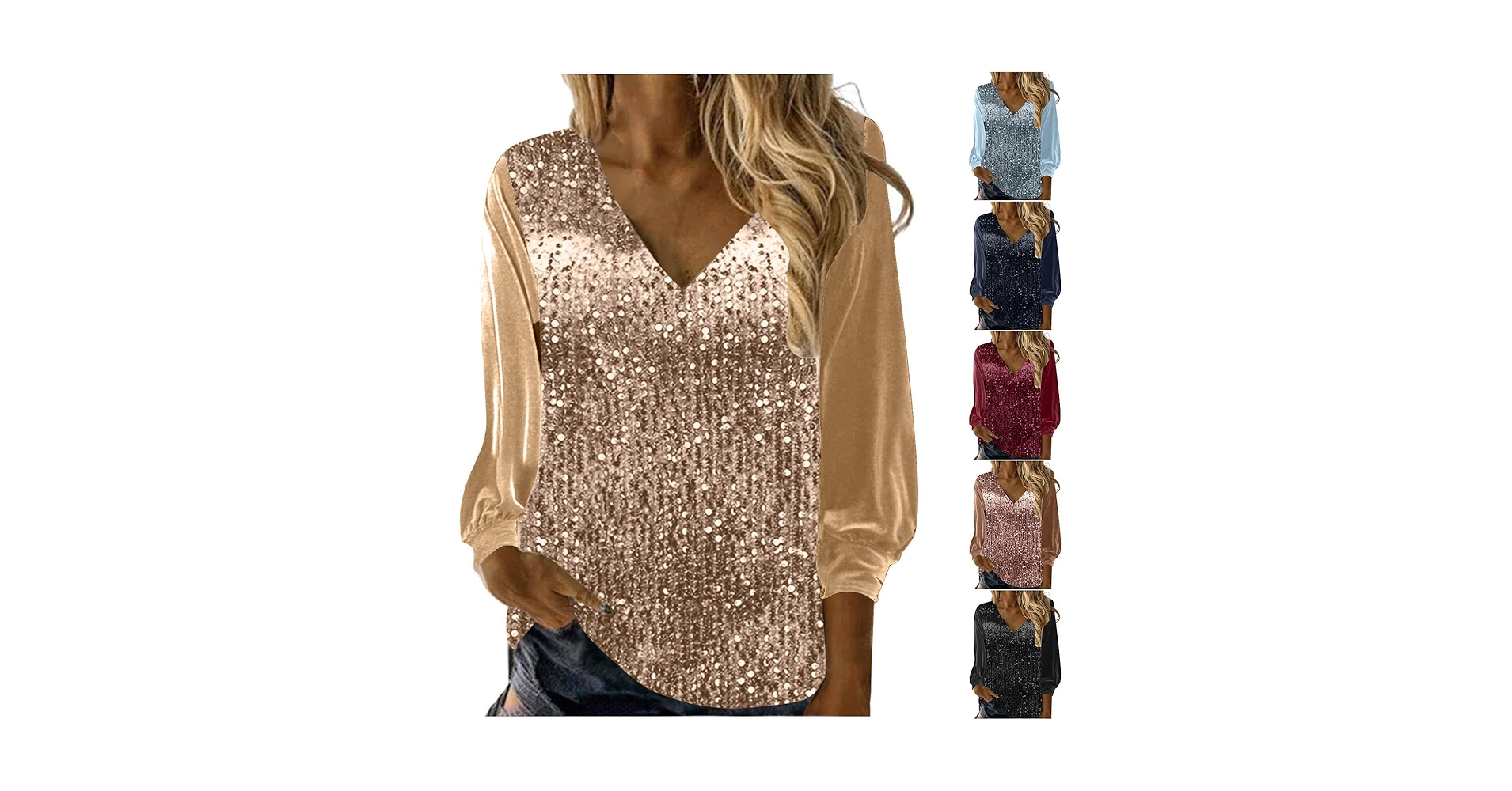 Womens Velvet Sequin Tops V Neck Sparkly Glitter Blouses