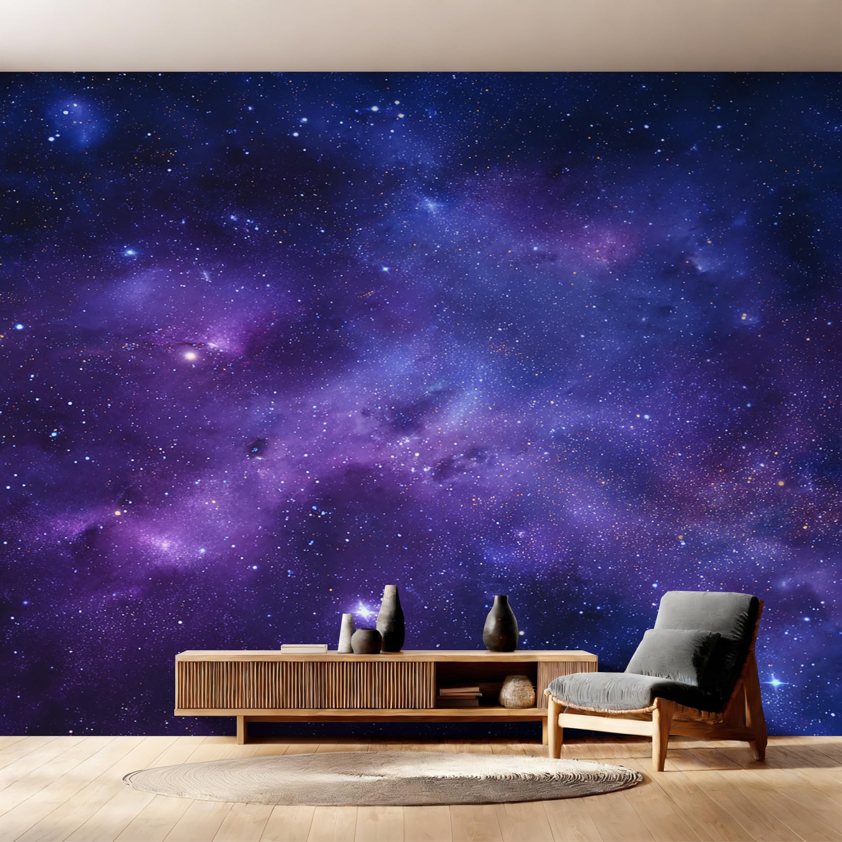 Générique Papier Peint Panoramique Galaxie Violet, Papier Peint Ciel Étoilé Univers 250x175 cm, Fresque Murale Intissé, Décoration Murale Salon Chambre