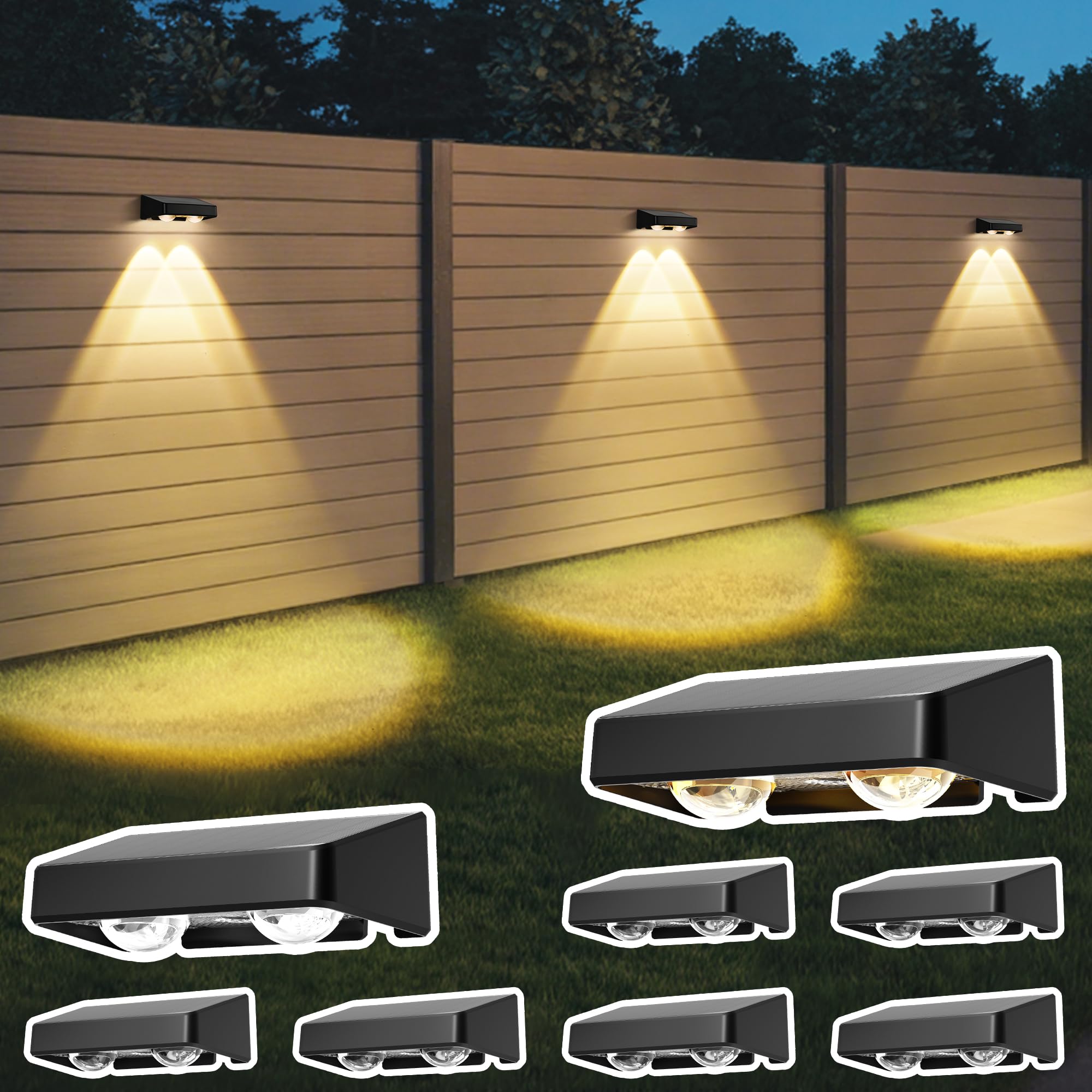Solpex Solar Fence Lights Outdoor Garden, 9 Colors 11 Modes RGB Solar Wall Lights Outdoor, Waterproof Deck Lighting Decoration for Garden Backyard Yard Pathway Porch（8 Pack）