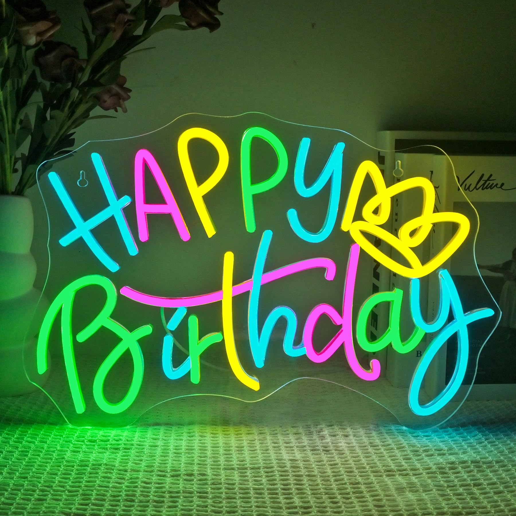 SIGNSHIP Happy Birthday Krone Neon Schild, Geburtstag Led Schild Dimmbar für Wanddekoration, Led Schriftzug Zeichen Licht Wand Dekor für Wohnzimmer,Geburtstag Party Dekoration,Geburtstags Geschenk