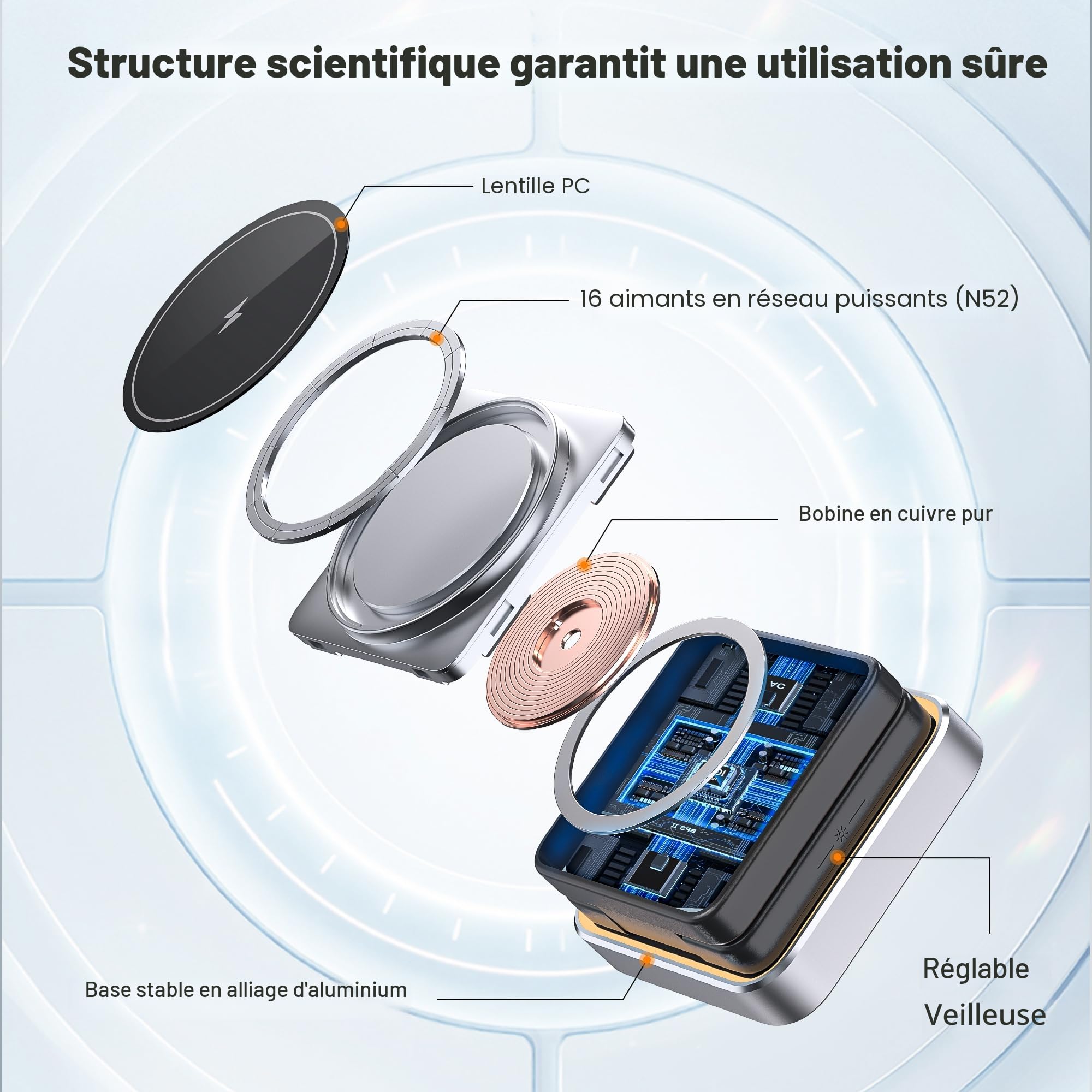 Station de Charge, Pliable Chargeur à Induction 3 en 1, Chargeur sans Fil Compatible avec Magsafe et veilleuse pour iPhone 16/15/14/13/12 Série, AirPods 2/3/Pro,Apple Watch