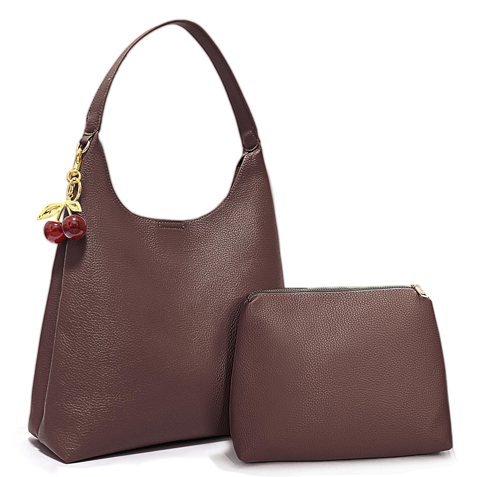 Slouchy Bags for Women Large Leather Hobo Bags Tote Purse Shoulder Handbags with Cherry Charm for Travel Work