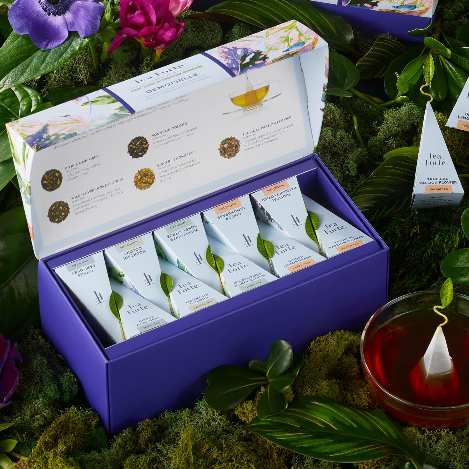 Tea Forte Demoiselle Premium Tea Gift Set, 20 Unidades, Muestras de Té Envueltas Individualmente, Bolsas Infusoras Piramidales