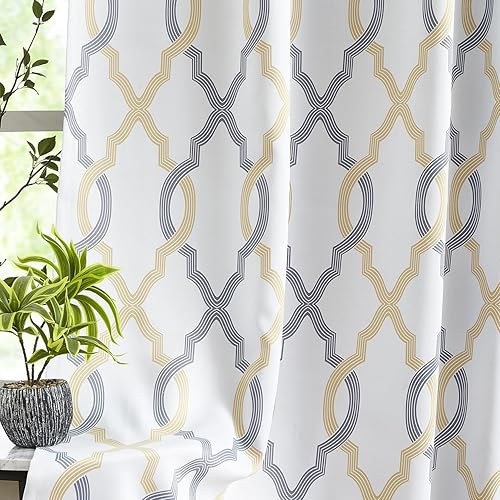 Miniatura 10 de Juego de cortinas opacas con estampado marroquí, para dormitorio, diseño de cuadrifolio geográfico, para verano, enfriamiento por calor, aislamiento