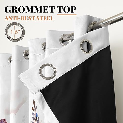 Miniatura 5 de Renaiss Cortinas opacas de flores silvestres, estampado floral botánico pastel con aislamiento térmico, cortinas de ventana de plantas naturales