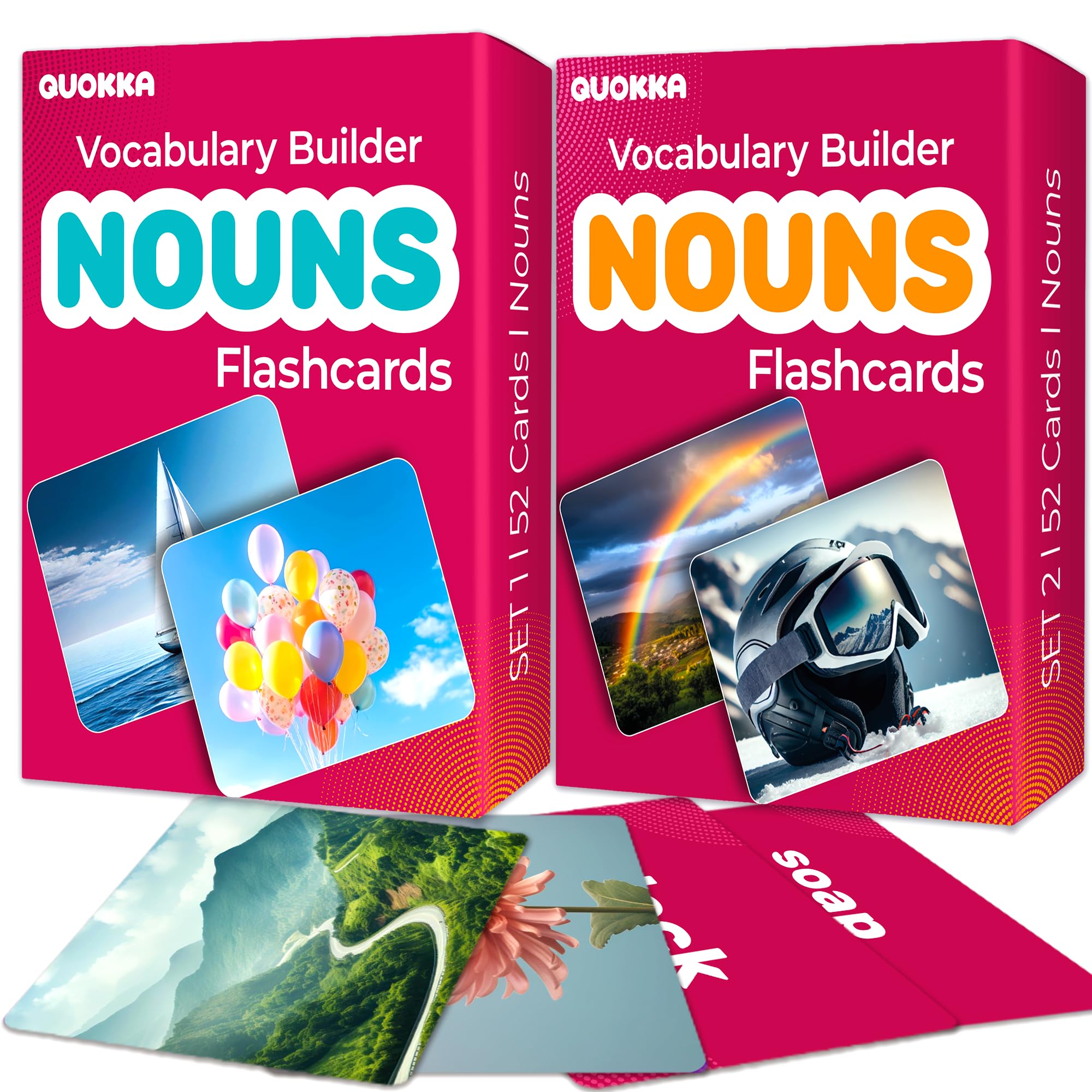 QUOKKA 104 Noun Flash Cards Set  Kids and Adults Vocabulary Builder for ABA Therapy, Early Childhood Education, and ESL Teaching  Picture Cards for Speech Therapy and Vocabulary Building Activities