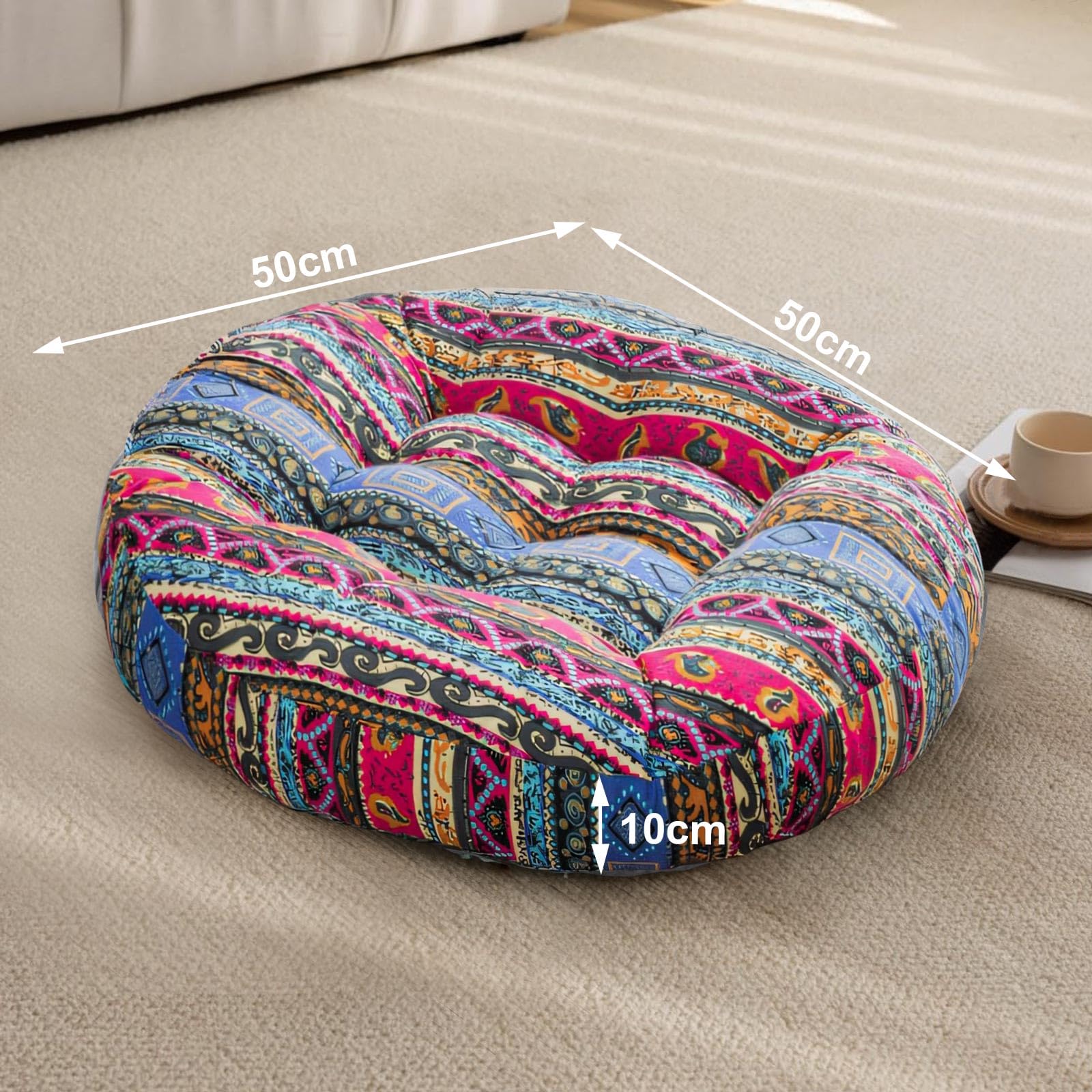 DAWNTREES Round Floor Pillow,2 Pack Large Pillows Seating for Adults,55x55x10 cm Tufted Corduroy Cushions for Outdoor Yoga Tatami Fireplace Living Room - Image 2