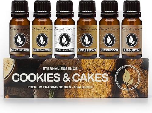 Cookies & Cakes - Juego de 6 aceites aromáticos de alta calidad, magdalenas de nueces de caramelo, masa de galletas de avena, cupcakes de ron