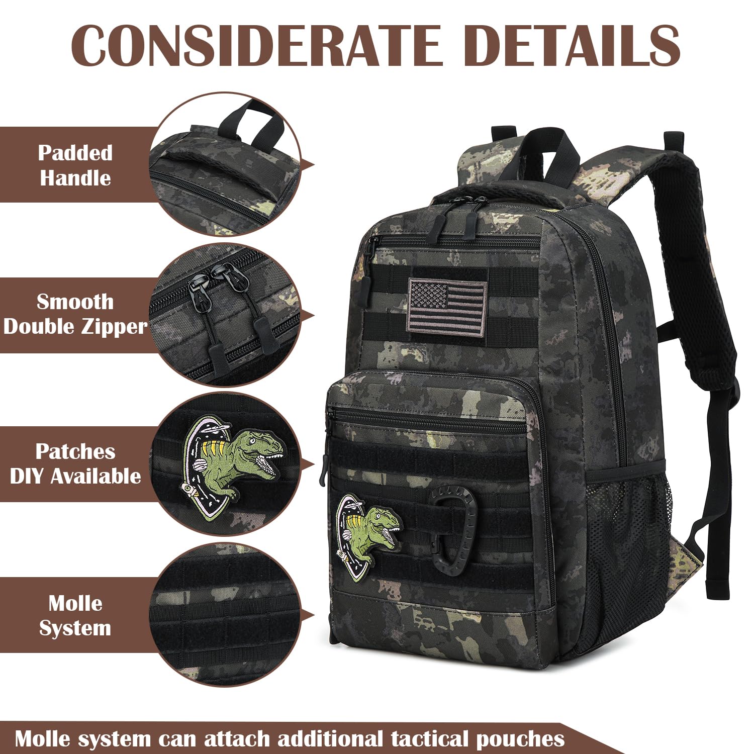Mochila táctica para niños, mochila militar Molle para niños, mochila para escuela, al aire libre, camping