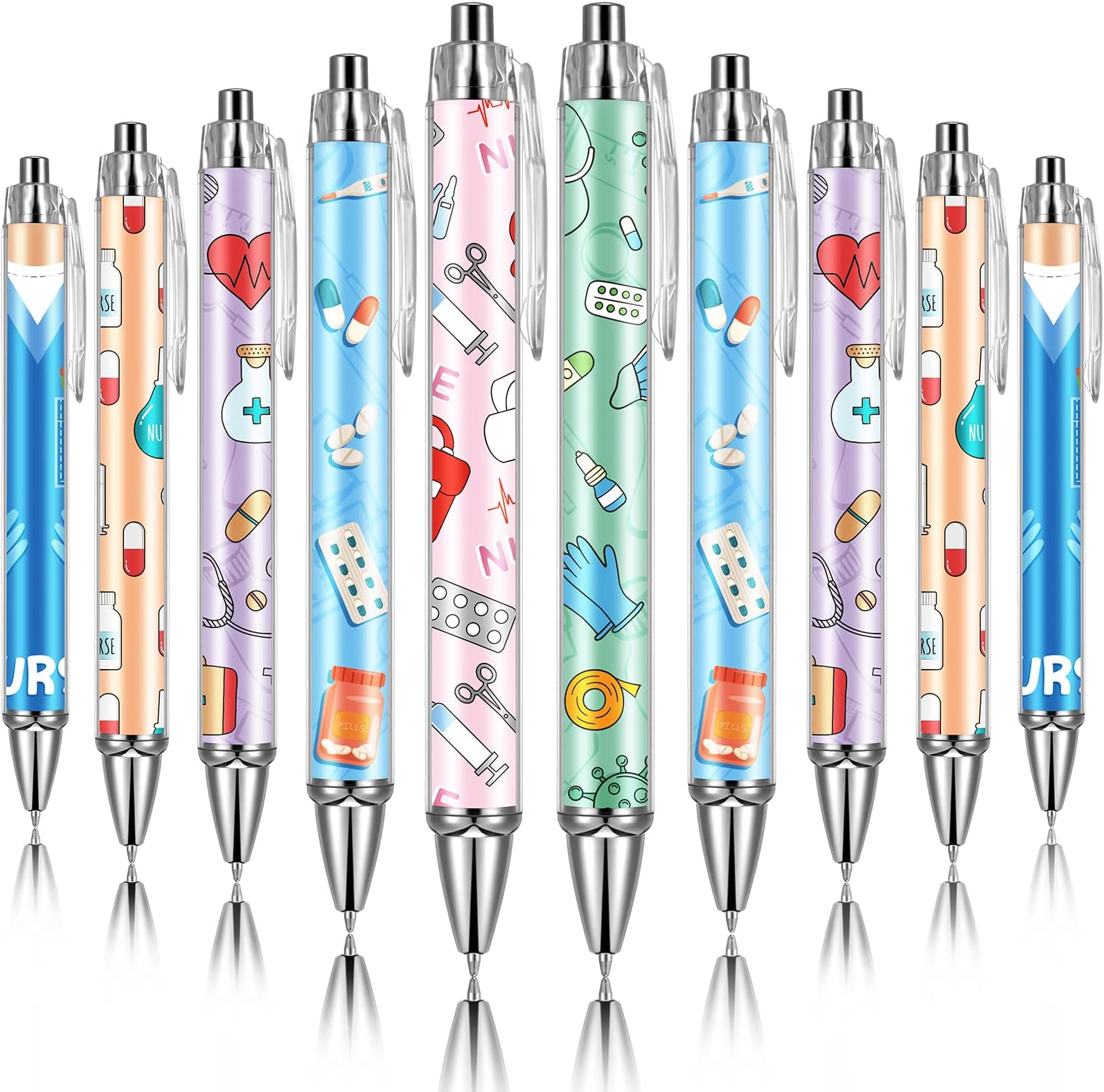 Funny Nurse Pens Lovely Cartoon Ballpoint Black Ink Retractable Press Nursing Pen for Appreciation Gifts Labor and Delivery Assistant Student Coworkers(24 Pcs)