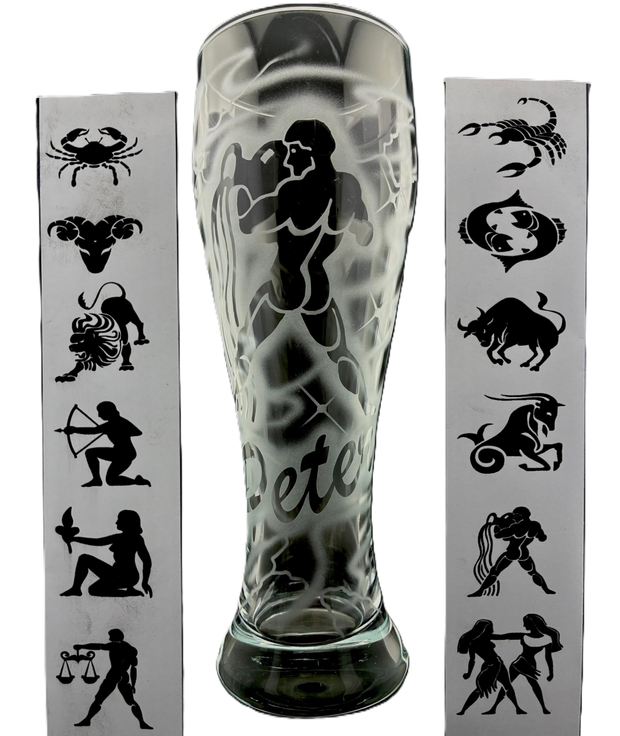 Weizenglas 0,5 l mit Gravur Sternzeichen und Name personalisiert Glas Bierglas Weizenbierglas Weißbierglas individuell Geschenk