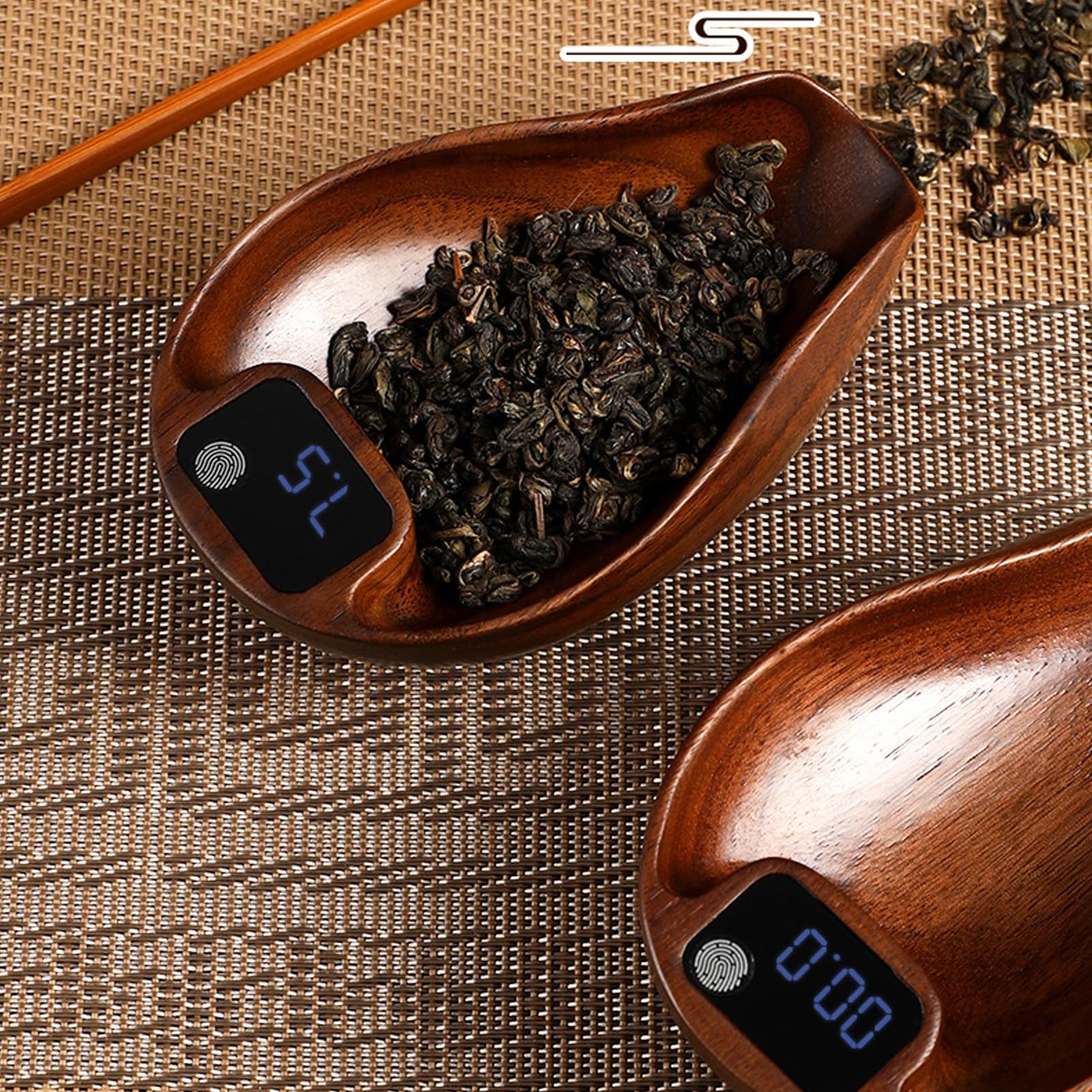 Fdit Báscula de té de Madera, Báscula de Cocina Elegante Recargable Color Nogal Digital Coffee Steelyard para Verter sobre café y Hornear