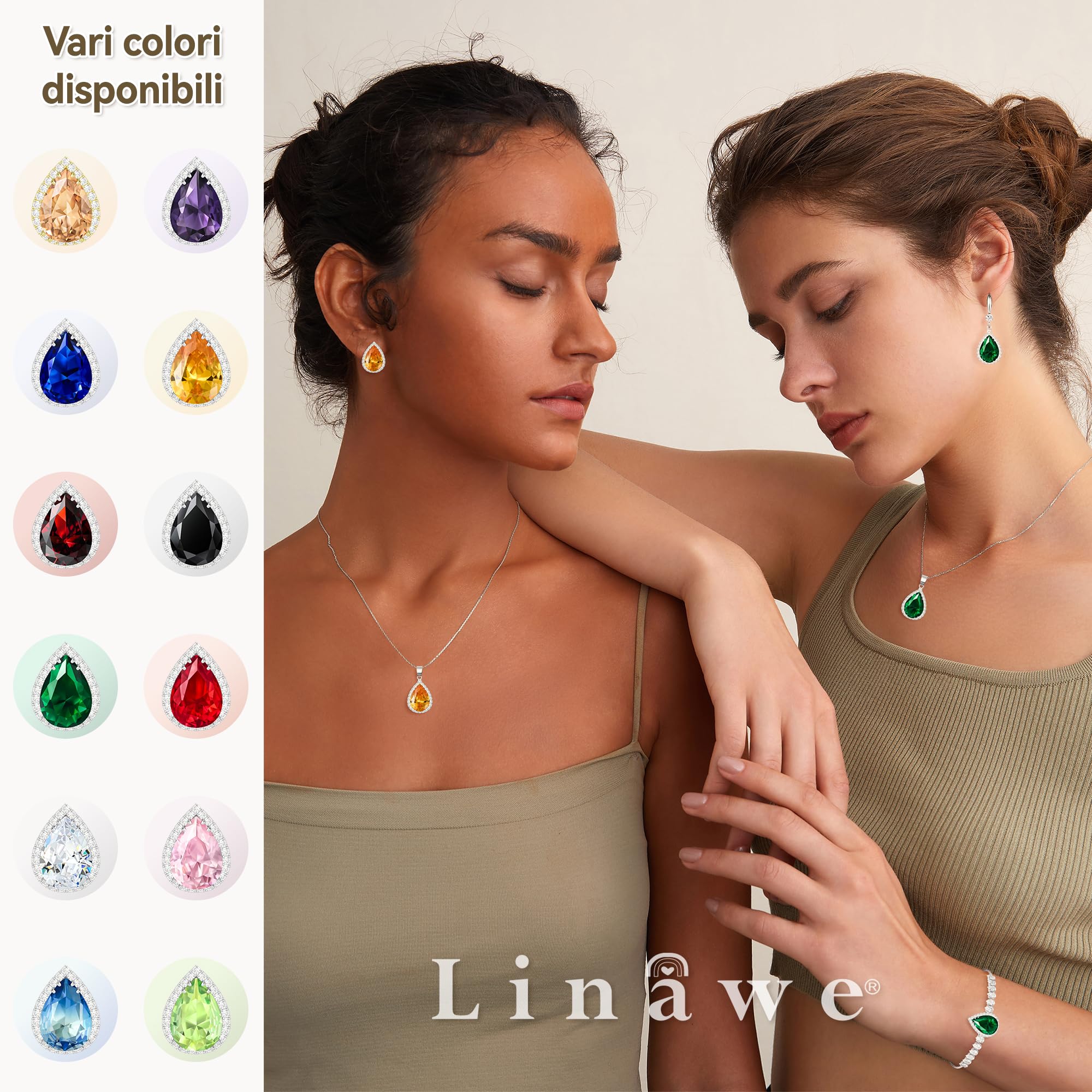 Linawe Orecchini pendenti da donna, orecchini pendenti, in argento dorato, gioielli in oro rosa, orecchini in cristallo con diamanti, gioielli a goccia per matrimoni