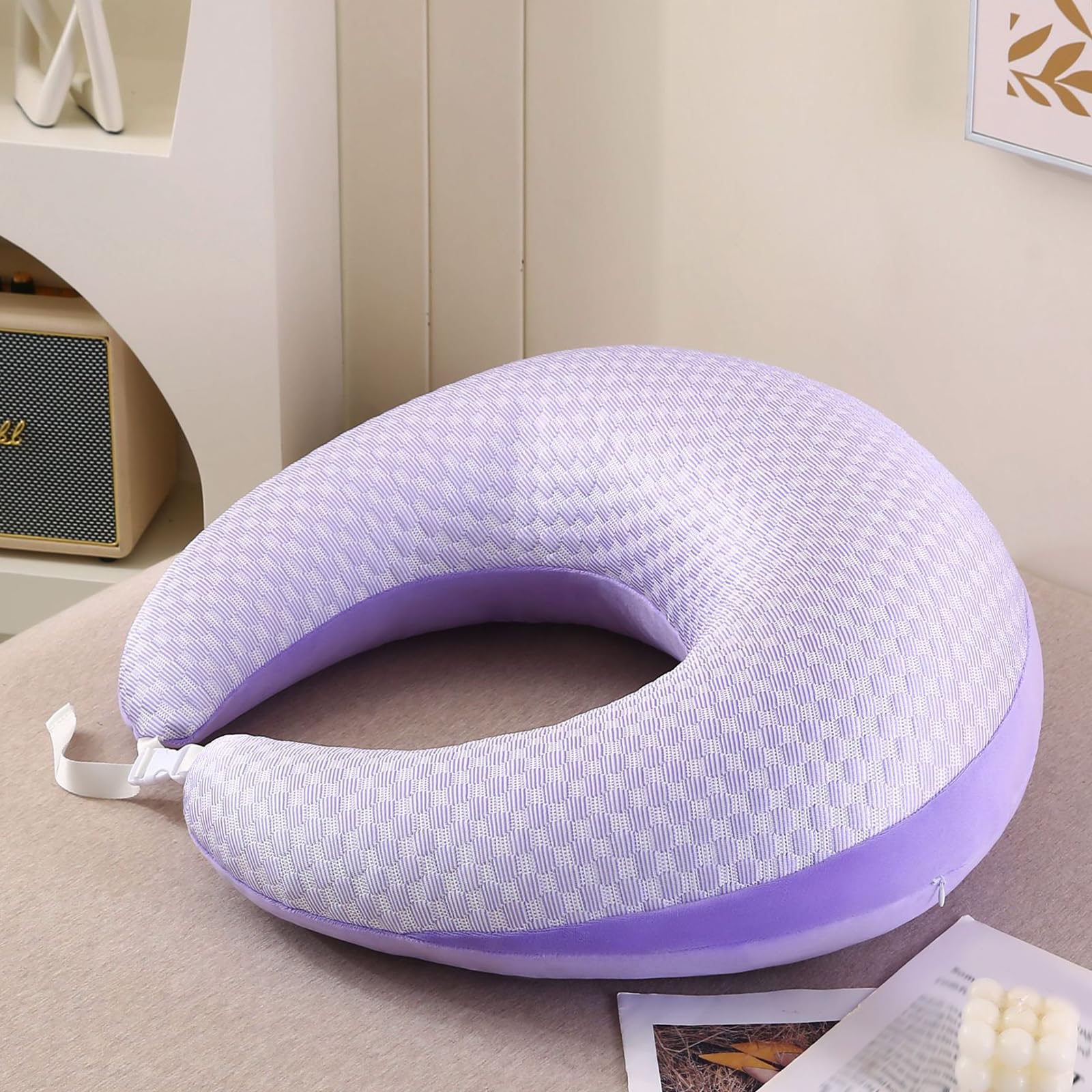 Almohada de Cuello de Espuma viscoelástica con Memoria y Efecto frío, cojin en Forma de U para Viajes con Tela de Puntos de Hielo, Soporte Suave para cervicales para avión, Coche, Oficina y hogar