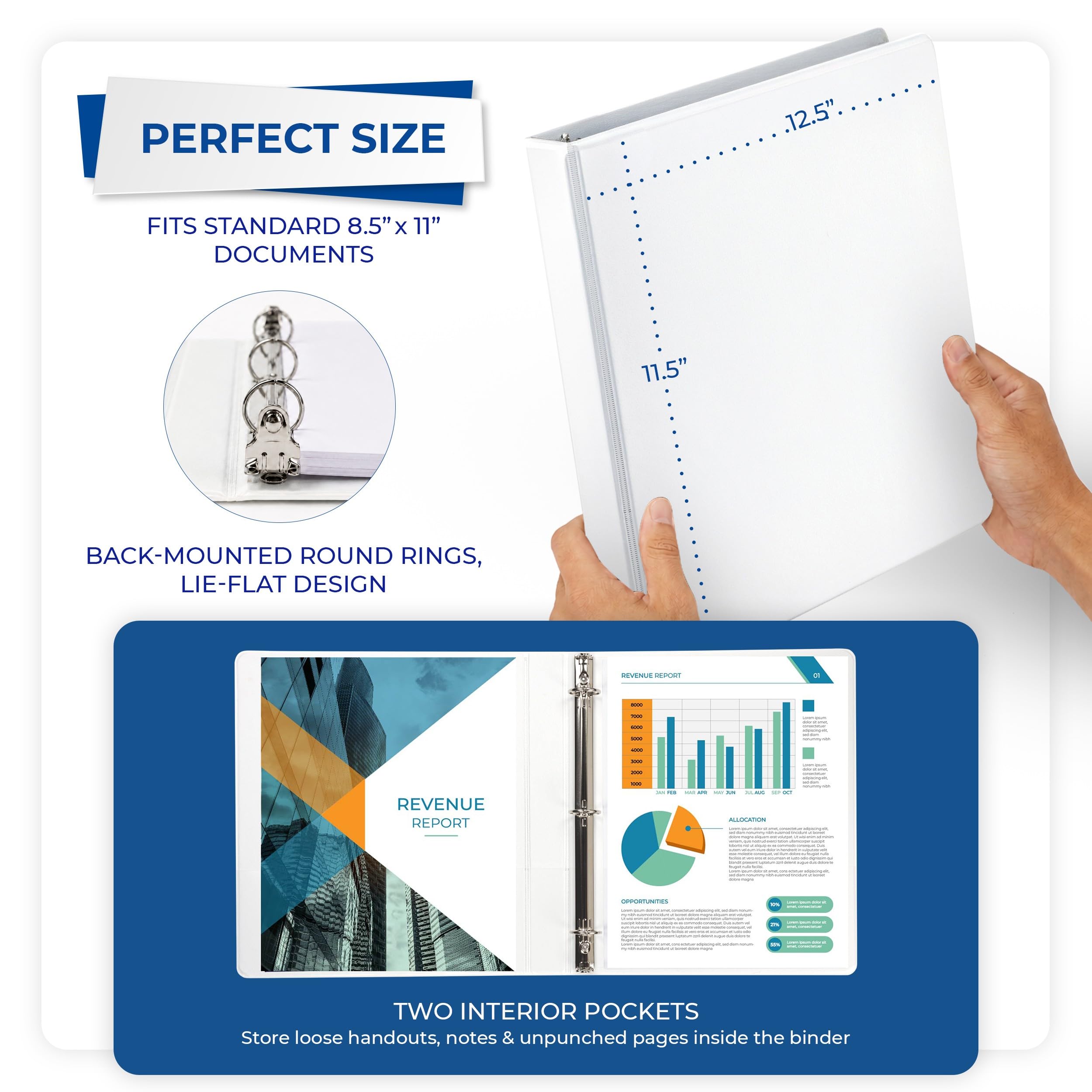 Samsill Economy MP248537 3-Ringbuch, hergestellt in den USA, runder Ringbuch, anpassbarer transparenter Sichtdeckel, weiß, 24 Stück