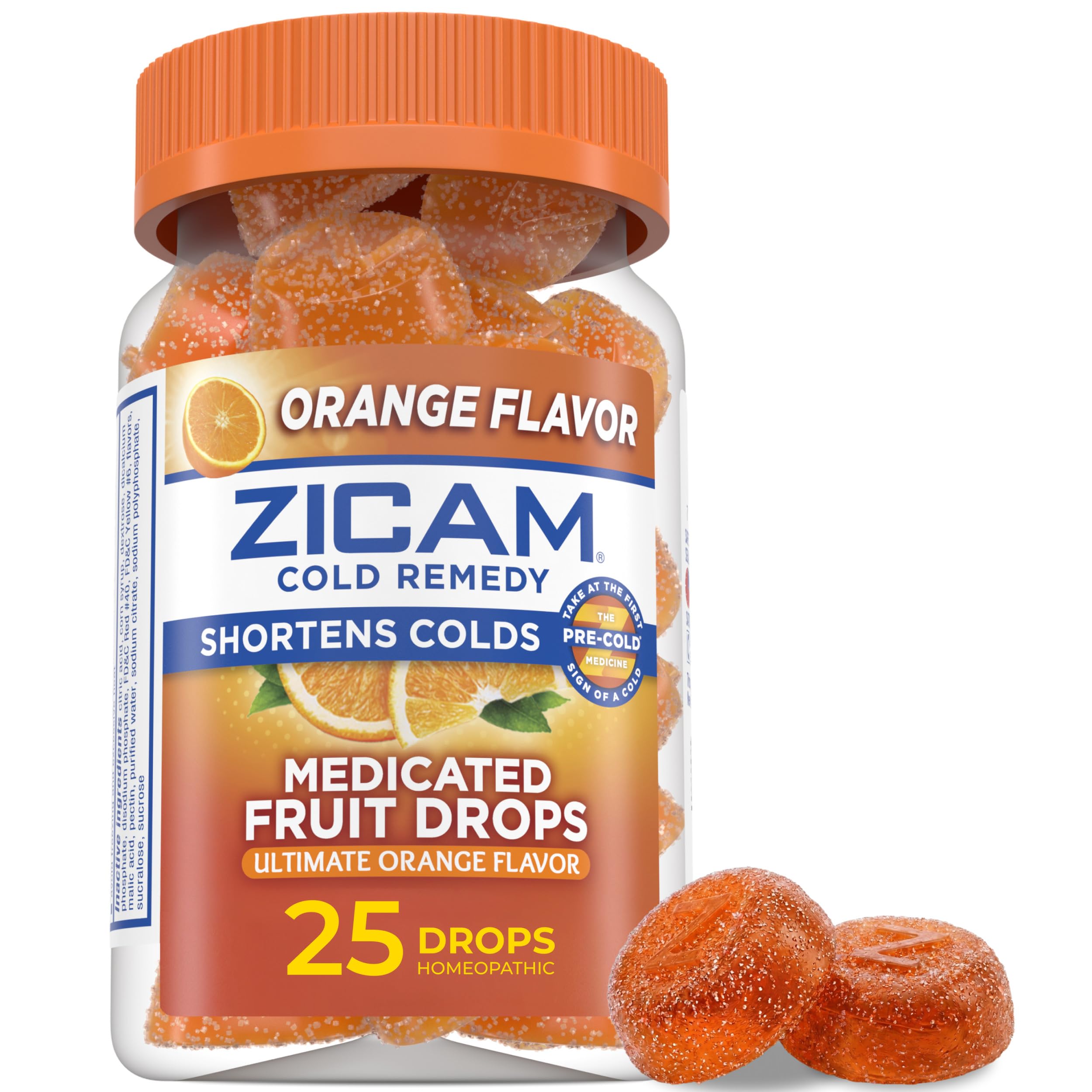 Zicam Cold Remedy Zinc Medicated Fruit Drops, Orange, 25 Count (Pack of 1)
