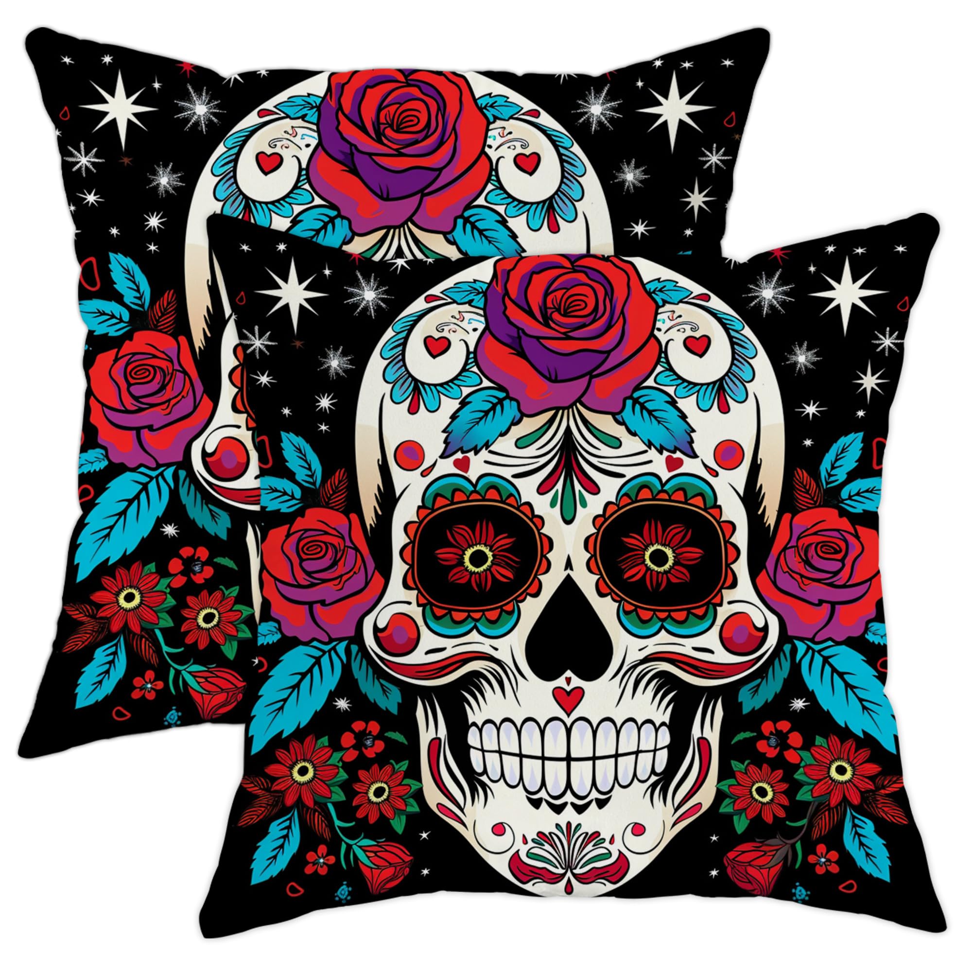 Set di 2 federe per cuscini di Halloween, motivo castello di zucca blu, decorazione per casa, divano, letto, 45 x 45 cm