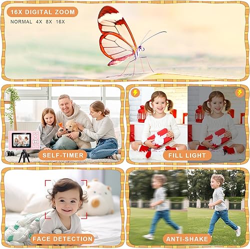 Miniatura 3 de Cámara digital, cámara para niños, UHD 4K 48MP apuntar y disparar cámaras digitales con tarjeta SD de 64 GB y zoom digital de 16X, antivibración,