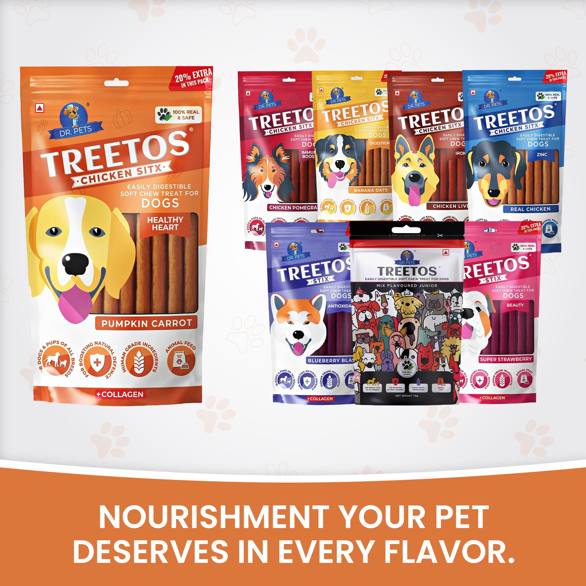 Dr. Pets 85g Treetos Chicken Stix Dog Treats | Pumpkin Carrot Flavour | Soft Chew Sticks for Puppies & Adult Dogs | Training Reward Snack | Easy to Chew | Pouch Pack 3