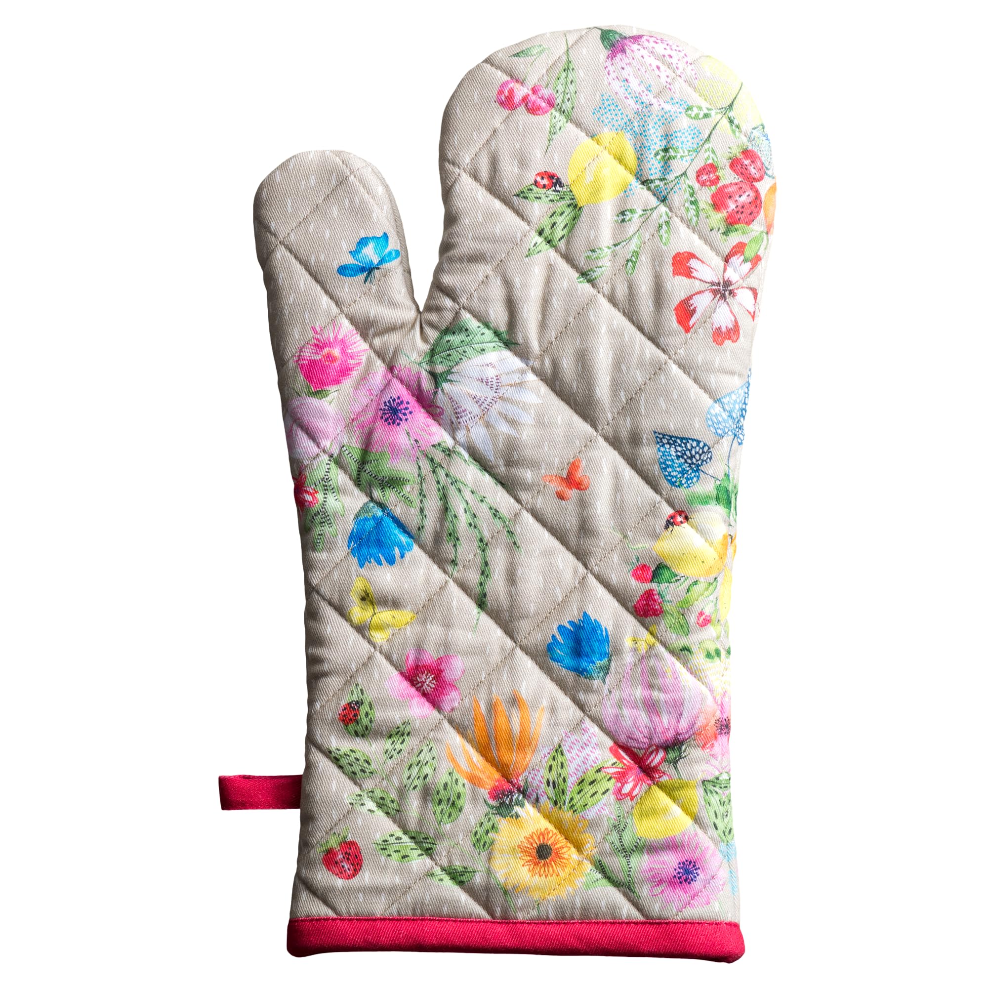 Maison d' Hermine Guanto da forno 100% cotone, guanti da cucina 17,8 x 33 cm, guanti da forno resistenti al calore con anello, cucina, cucina, chef, barbecue, Jardin D'Ete - Nebbia - Primavera/Estate