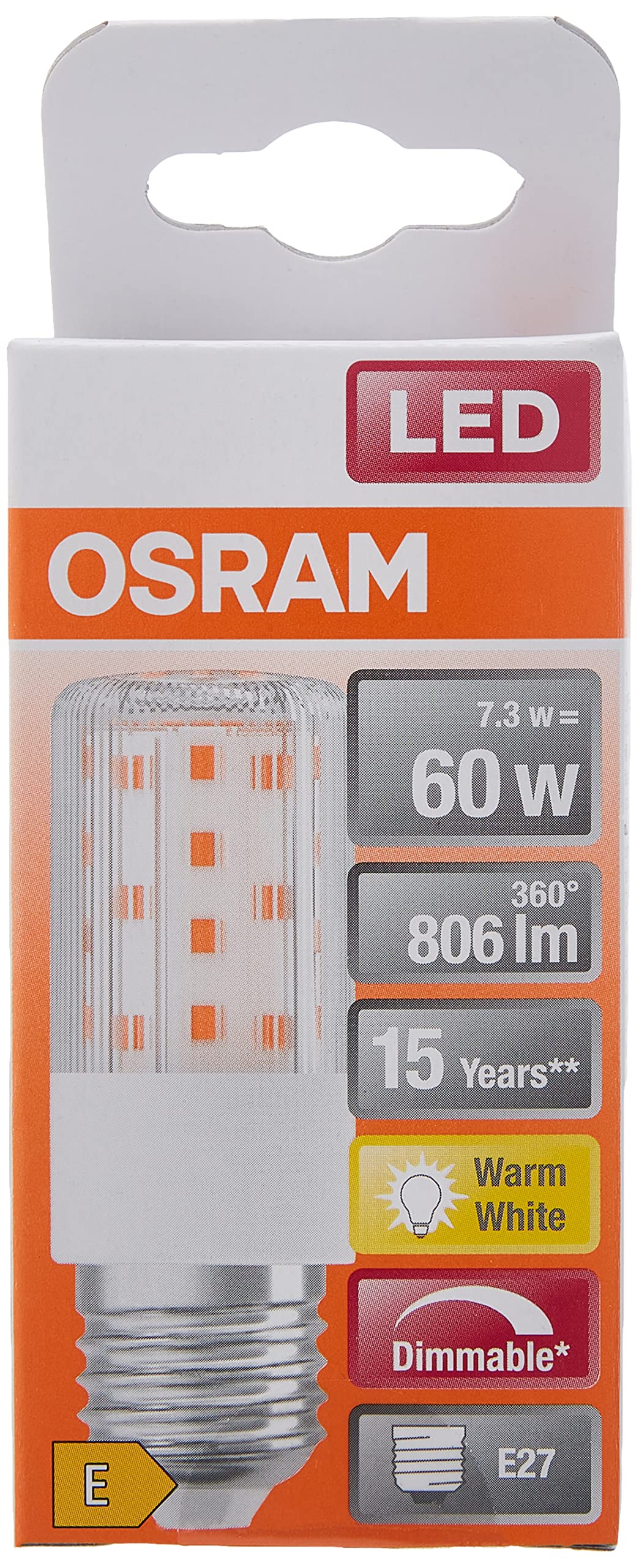 Osram LED Superstar Special T SLIM, Dimmbare schlanke LED-Spezial Lampe, E27 Sockel, Warmweiß (2700K), Ersatz für herkömmliche 60W-Leuchtmittel, 6 Stück (1er Pack)