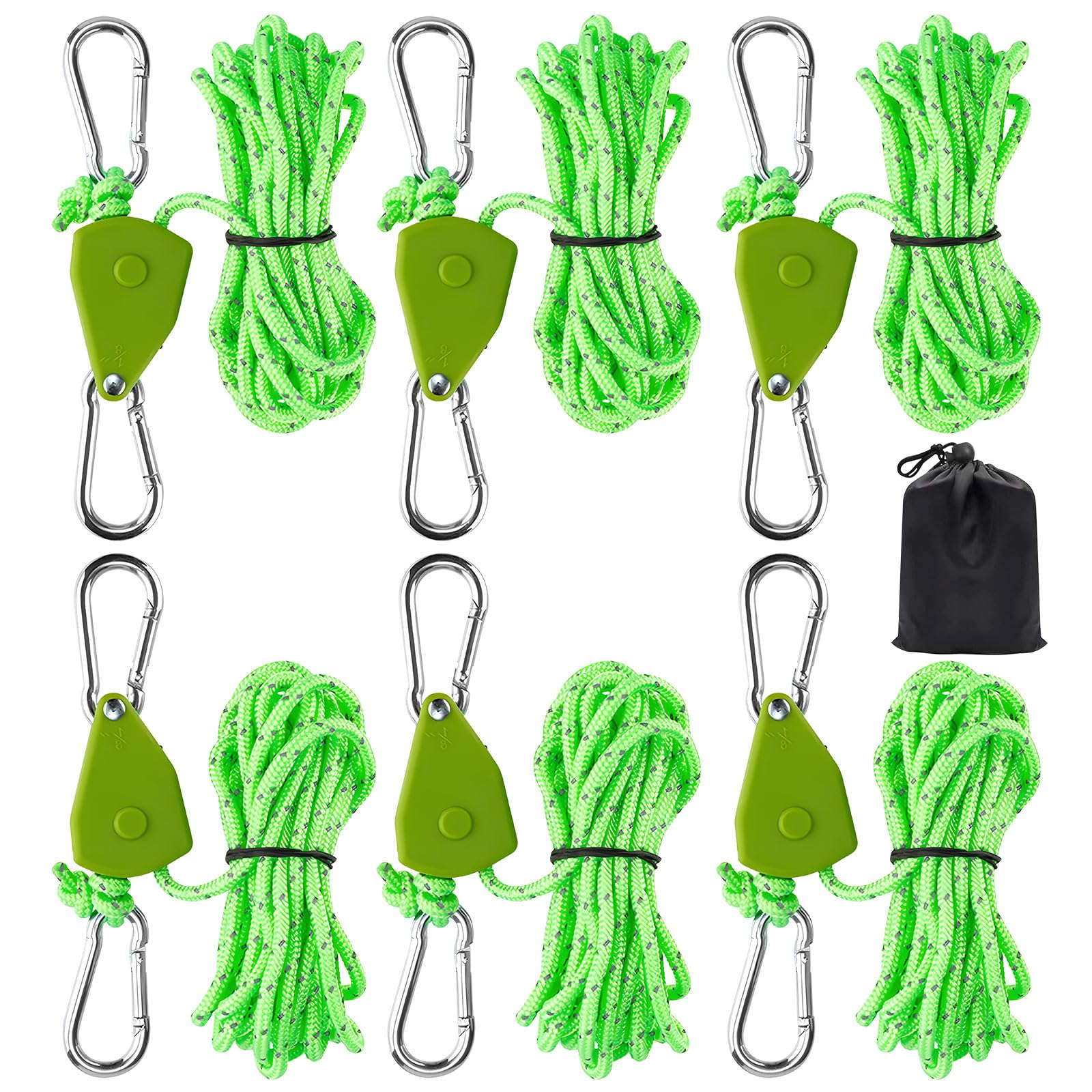 6PCS Reflective Tent Guy Ropes, 4 mm TentCamping Cord with Pulley, 4M Heavy-Duty Guide Buckle Rope with Aluminum Adjuster, Tent Guy Ropes for Awning Outdoor TentTarp Gazebo Hiking Awning Picnics-G