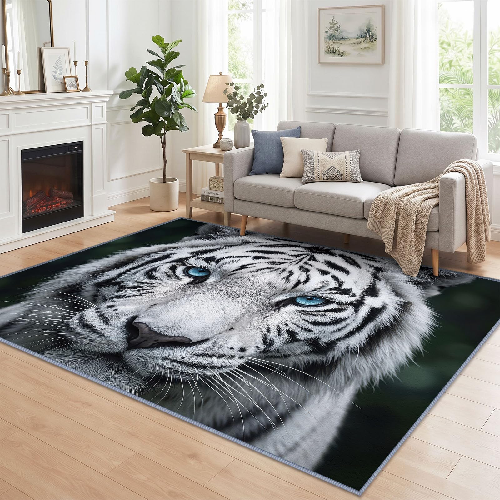 Générique Tapis Lavable Tigre Blanc Animal,80x150 cm