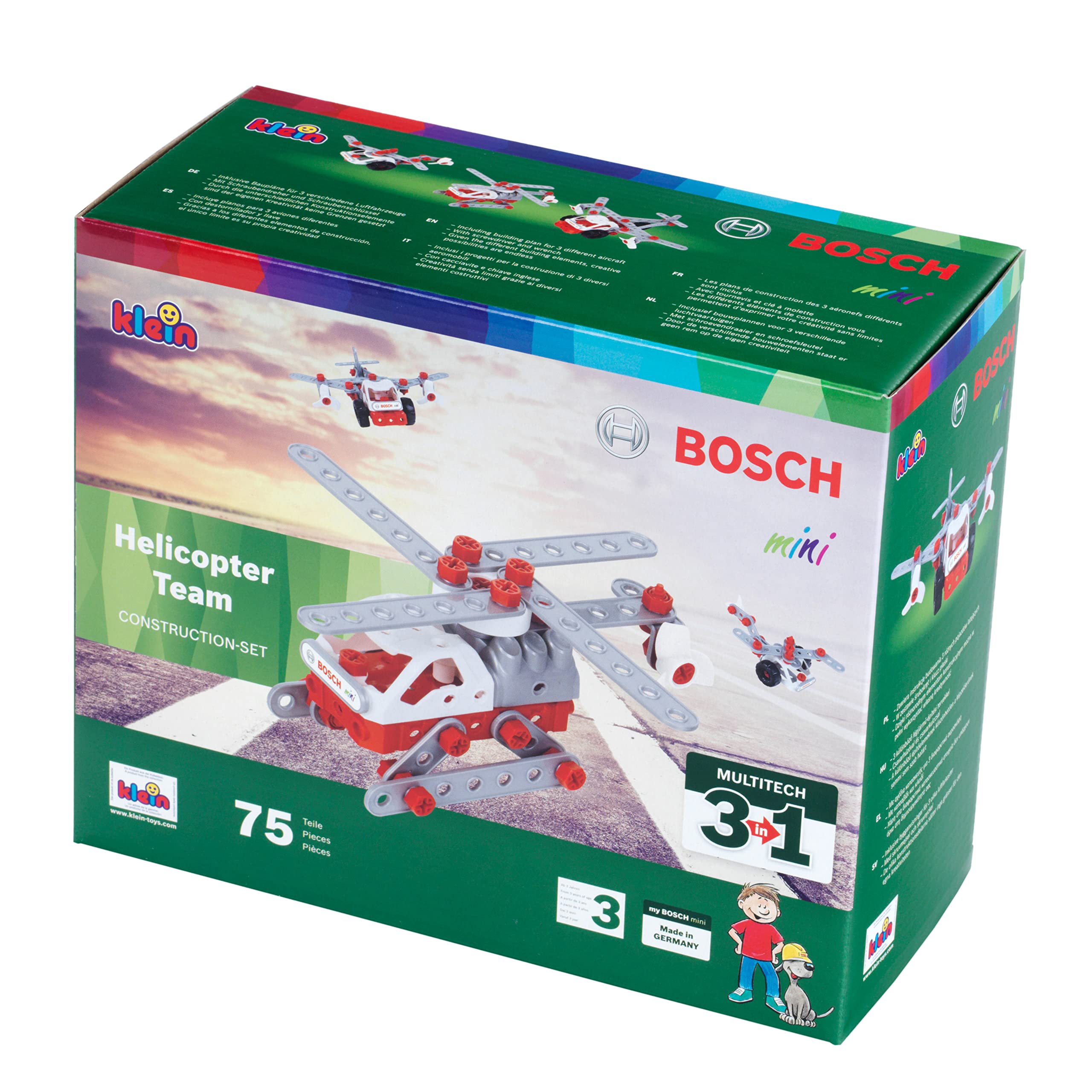 Theo Klein 8791 Bosch 3 en 1 Set de construction Helicopter Team Pour construire différents engins aériens Fiches de construction pour trois modèles différents Jouet pour enfants à partir de trois ans