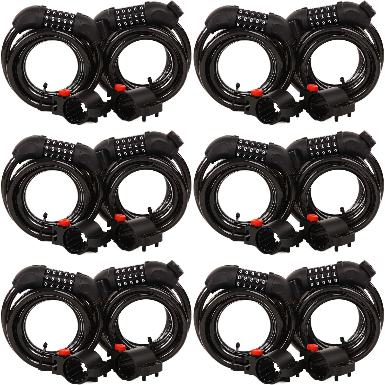 SEPOX Candado de cable reajustable para bicicleta con combinación de 5 dígitos, cerraduras de bicicleta de alta resistencia de 6 pies de acero de vinilo antirrobo con soporte de montaje, color negro,