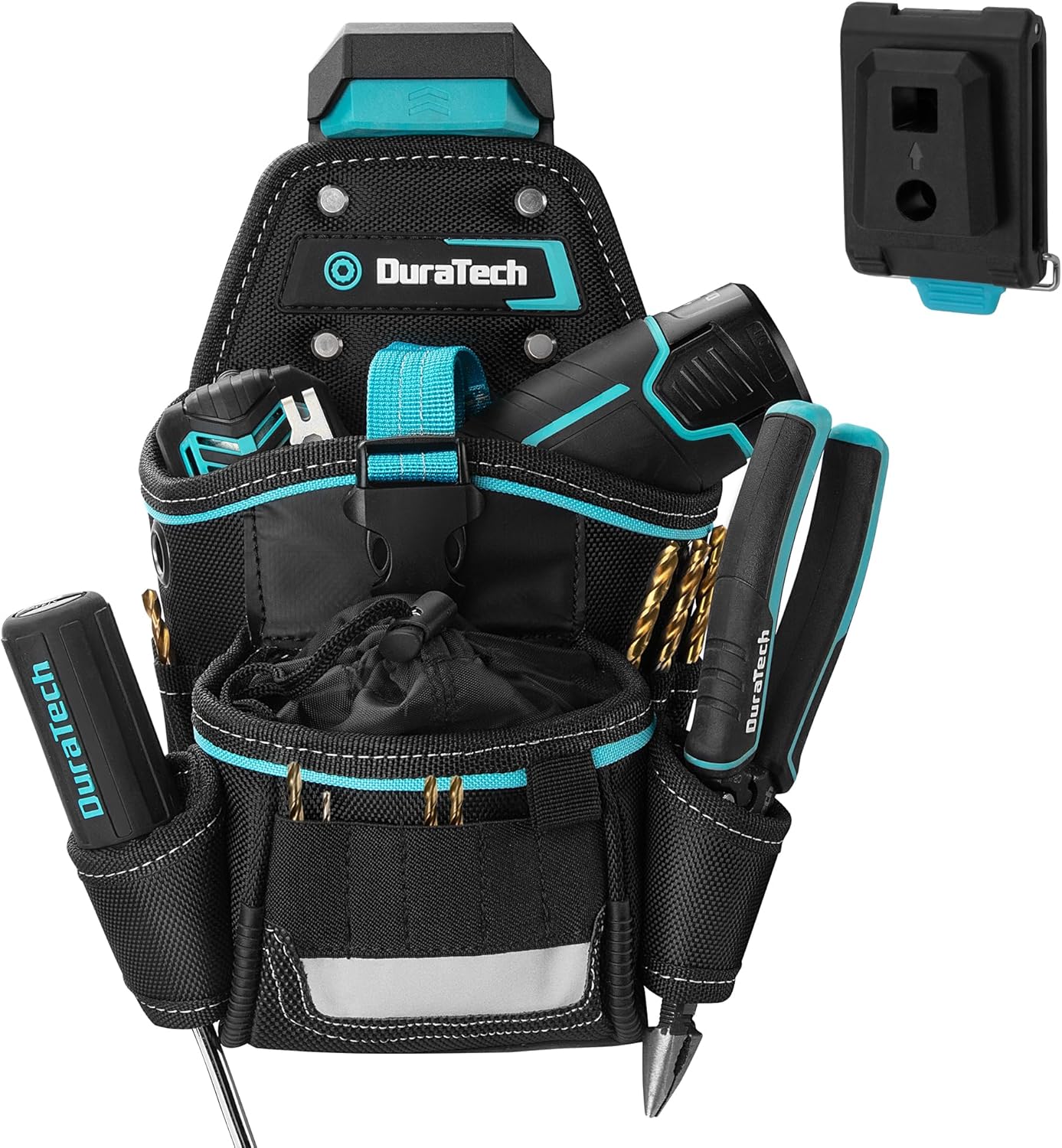 DuraTech Drill Holster with Quick Release Buckle, Driver Holster with Side Bit Pocket, Drill Holder with Holder Strap, Fits Most Belts for Electric Drills, DIY & Jobsite Use