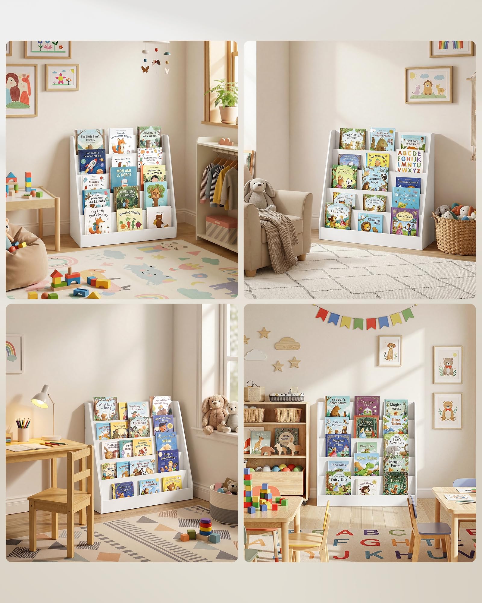 SONGMICS Regał dla dzieci, 5-poziomowy regał na książki Montessori, z przodu, do pokoju dziecięcego, kącik do czytania, 30 x 80 x 80 cm, biały (Cloud White) GKR076WZ01