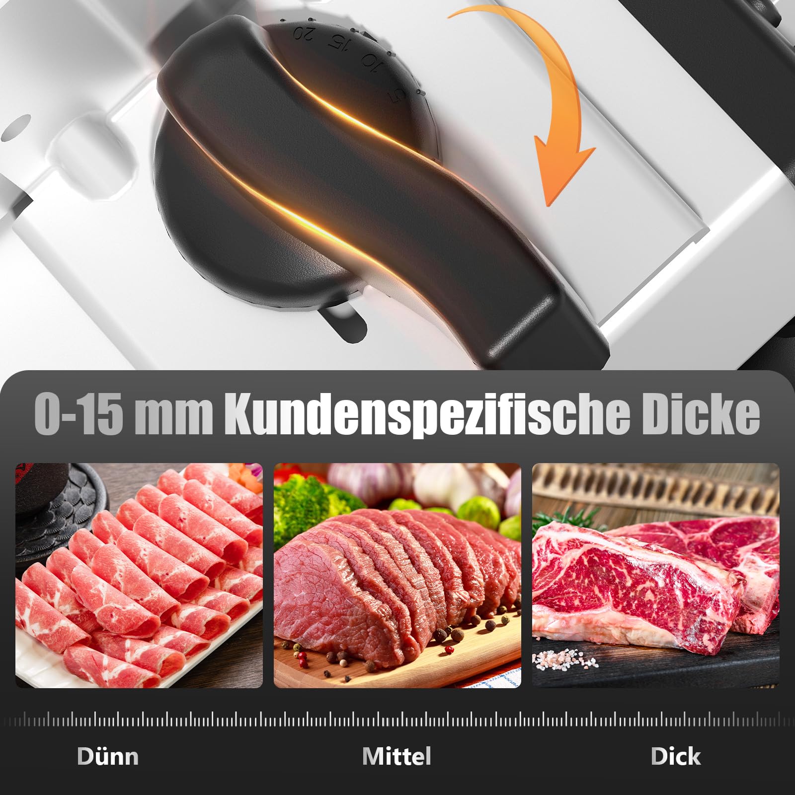 YASHE Elektrische Allesschneider 200W Brotschneidemaschine 19CM Edelstahlklingen 0-15mm Einstellbare Schnittstärke
