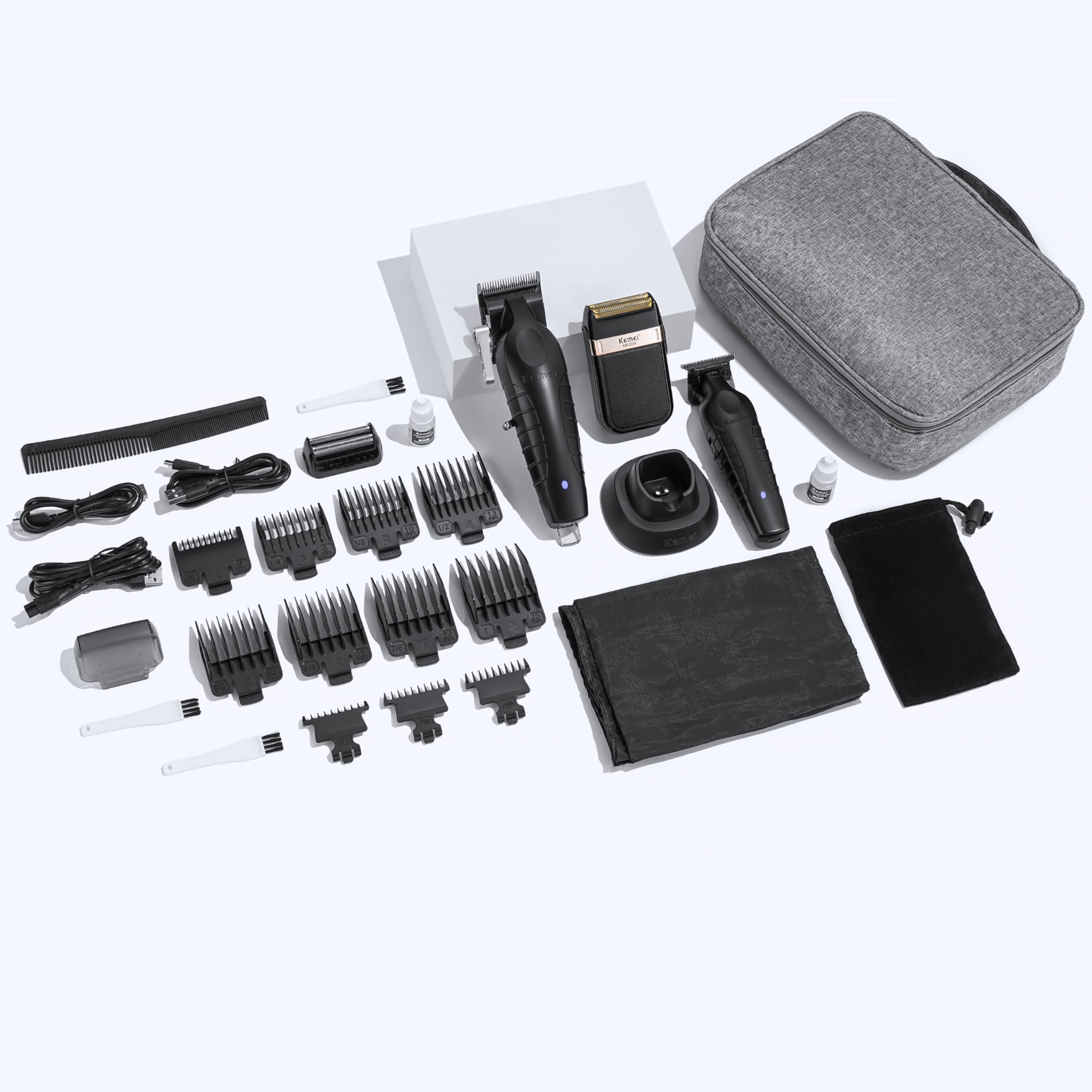KEMEI Cortapelos profesional, juego de maquinilla de afeitar eléctrica para hombre, cortapelos inalámbrico, kit de corte de pelo con cortapelos USB