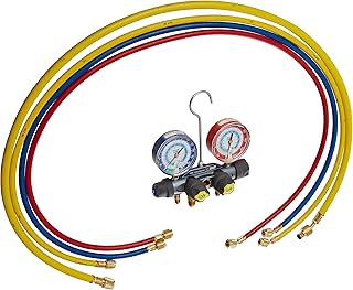 Yellow Jacket 49987 Titan 4-Valve Test and Charging Manifold Degrees F, psi Scale, R-22/134A/404A Refrigerant, Red/Blue Gauges