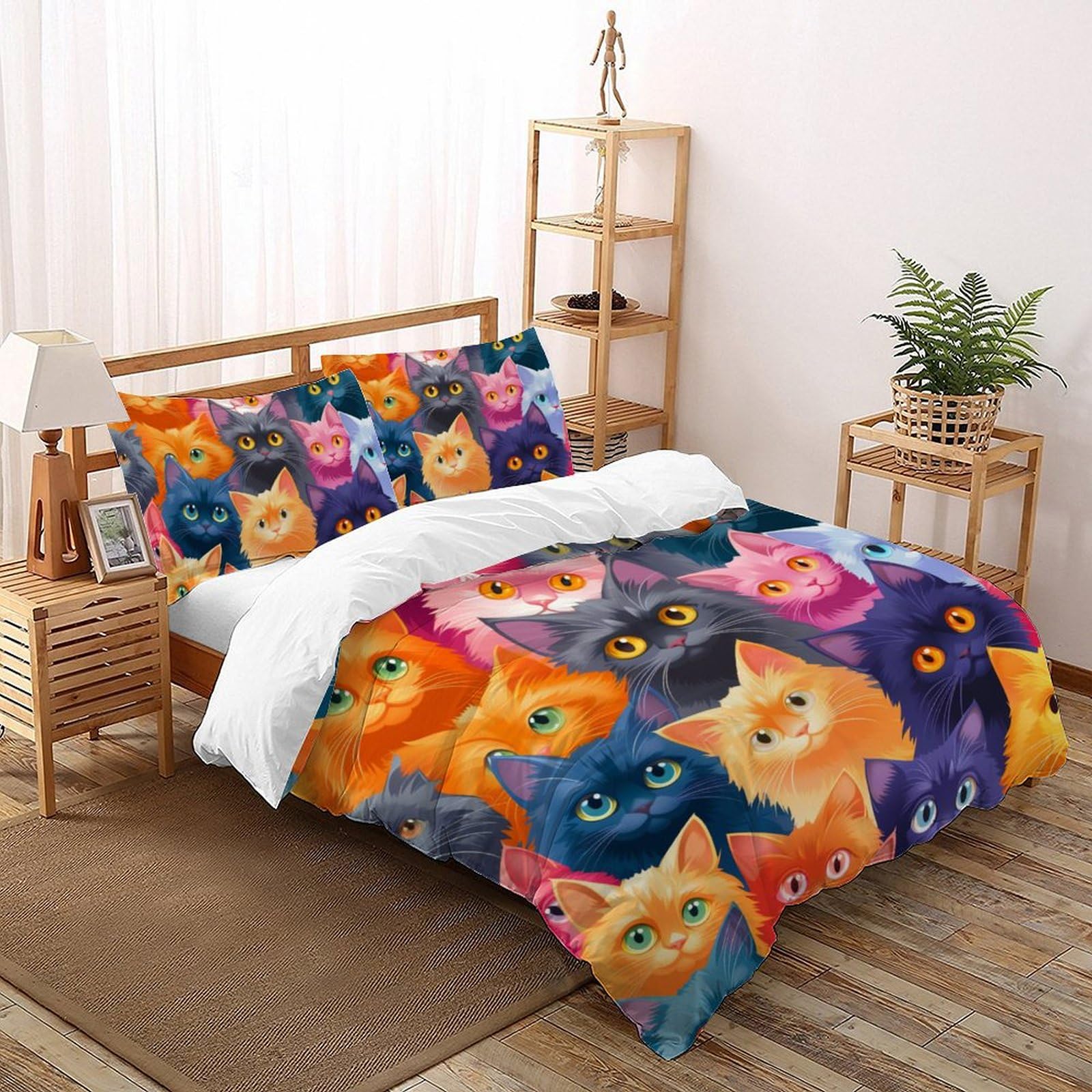 Housse de couette chat 200x200 parure lit microfibre sans repassage