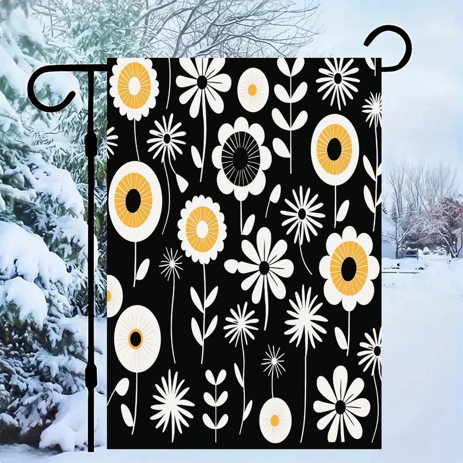 Bandera de jardín de lino 12x18" de flores para exterior de Halloween