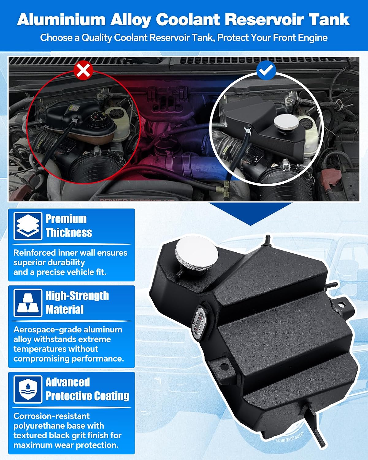 603-217 Coolant Reservoir Tank with Cap Fits For Ford Excursion 2003-2005, F250 F350 F450 F550 Super Duty 2003-2007, Coolant Overflow Tank Replace# 3C3Z8A080AE 6C3Z8A080B