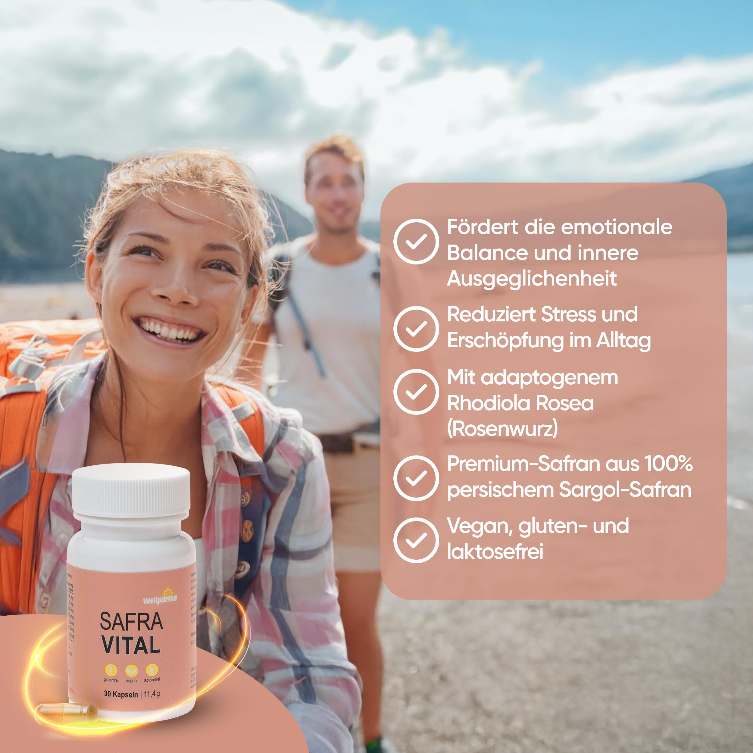Wellpursan Safra Vital Kapseln – 30 Safran Kapseln mit Safranfäden-Extrakt, Kakao-Fasern & Rhodiola-Rosea, natürliches Nahrungsergänzungsmittel zur Unterstützung bei Müdigkeit & Stress | Safranfäden-Extrakt, Kakao-Fasern, Rhodiola-Rosea, Unterstützung bei
