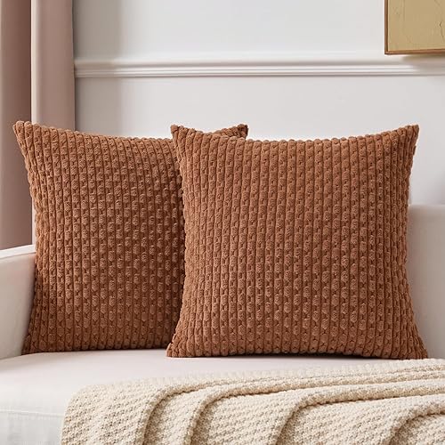 Vista 16 de Kevin Textile - Juego de 2 fundas decorativas para cojines, de pana y con moderno estilo campestre bohemio a rayas para decorar hogar, sofá, cama